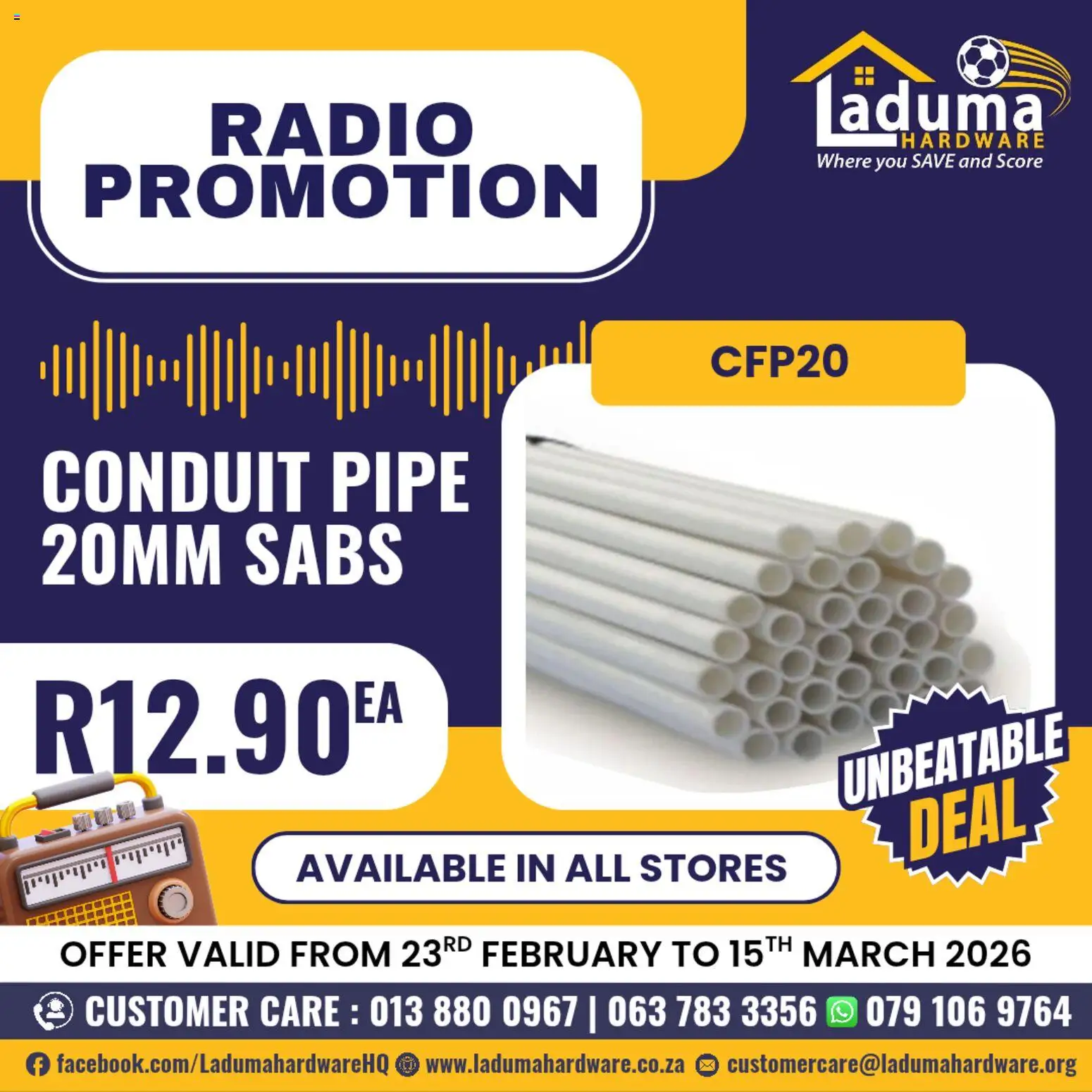New Laduma Hardware catalogue – valid from 23.02.2026 | Page: 1 | Products: Radio, Pipe