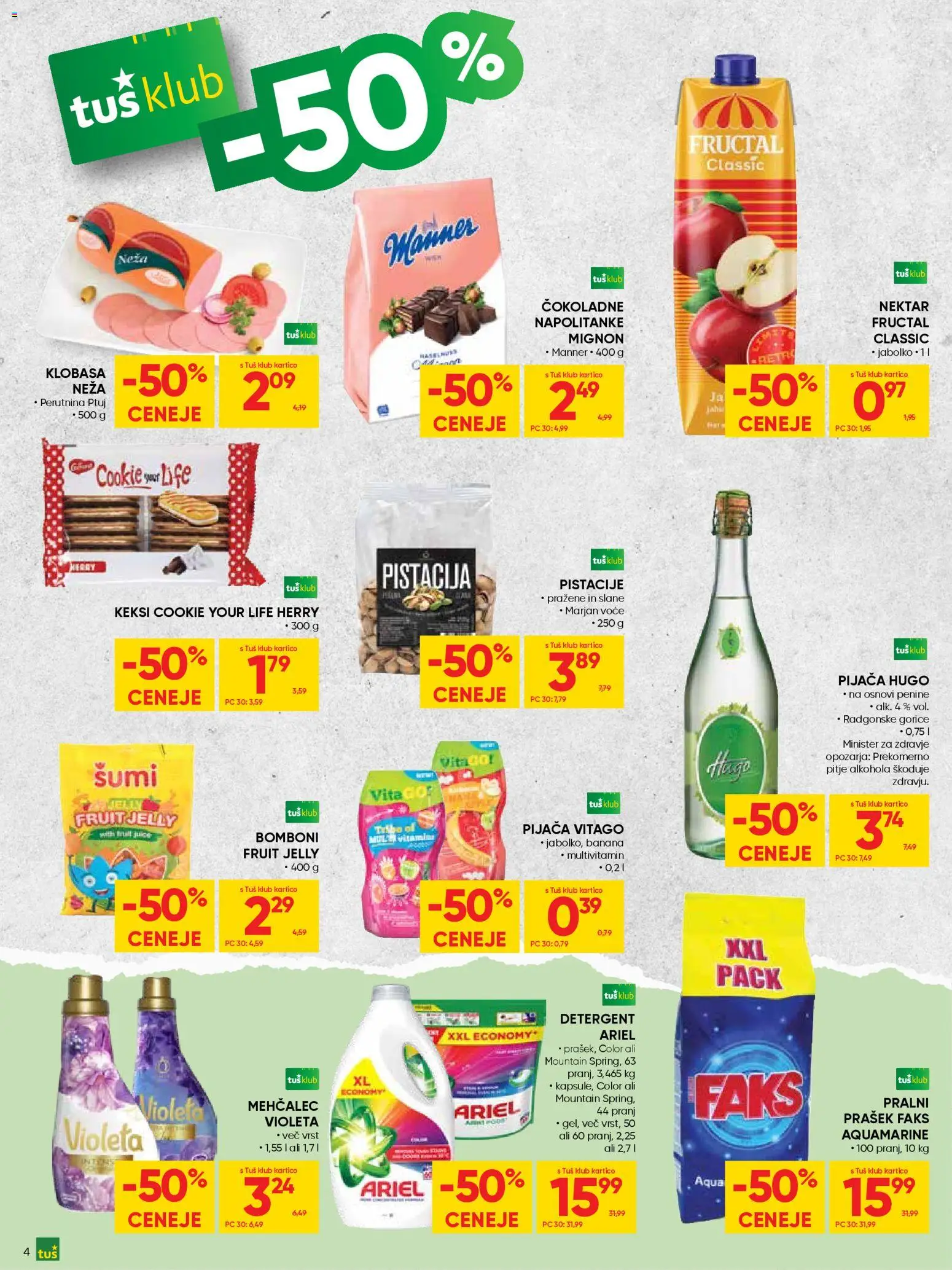 Novi Tuš katalog ponudbe – veljaven od 19.11.2025 | Stran: 4 | Izdelki: Keksi, Mehčalec, Pistacije, Detergent