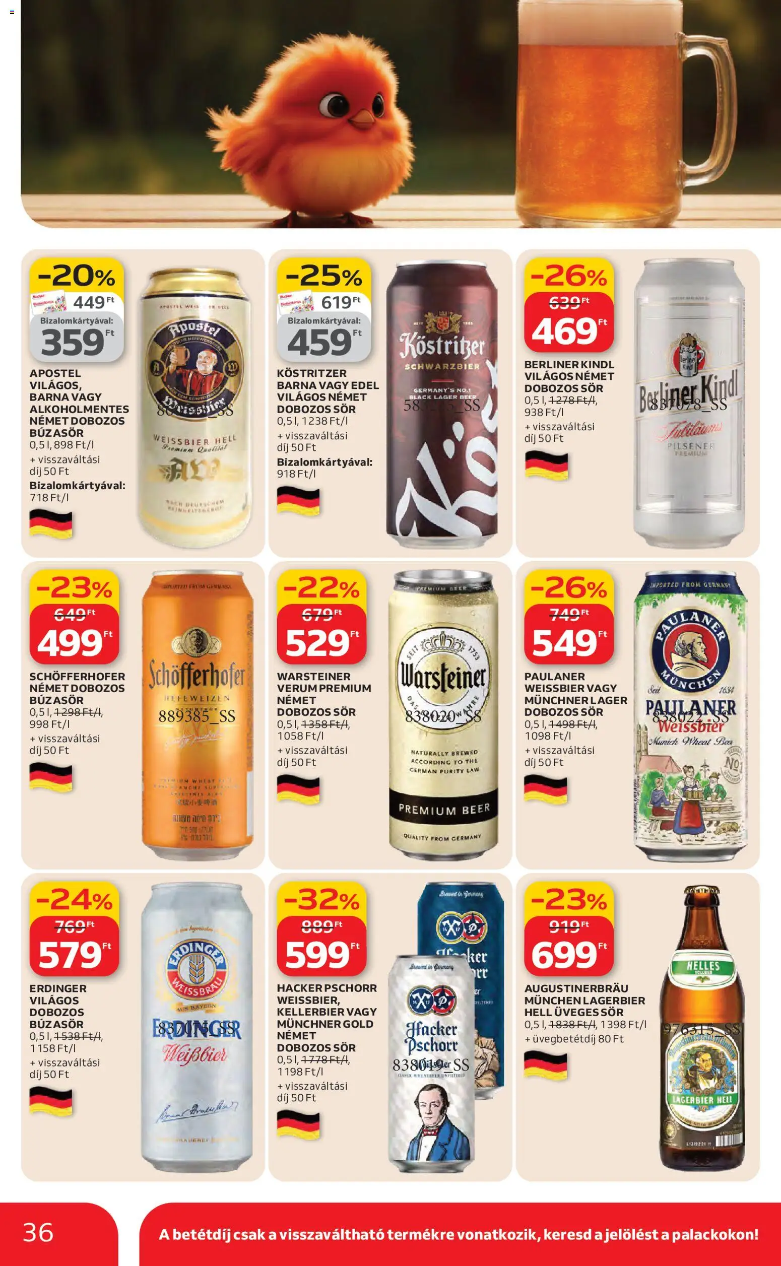 Auchan akciós ujság - amely érvényes a következő dátumtól: 19.03.2026 | Oldal: 36 | Termékek: Búzasör, Dobozos sör, Sör