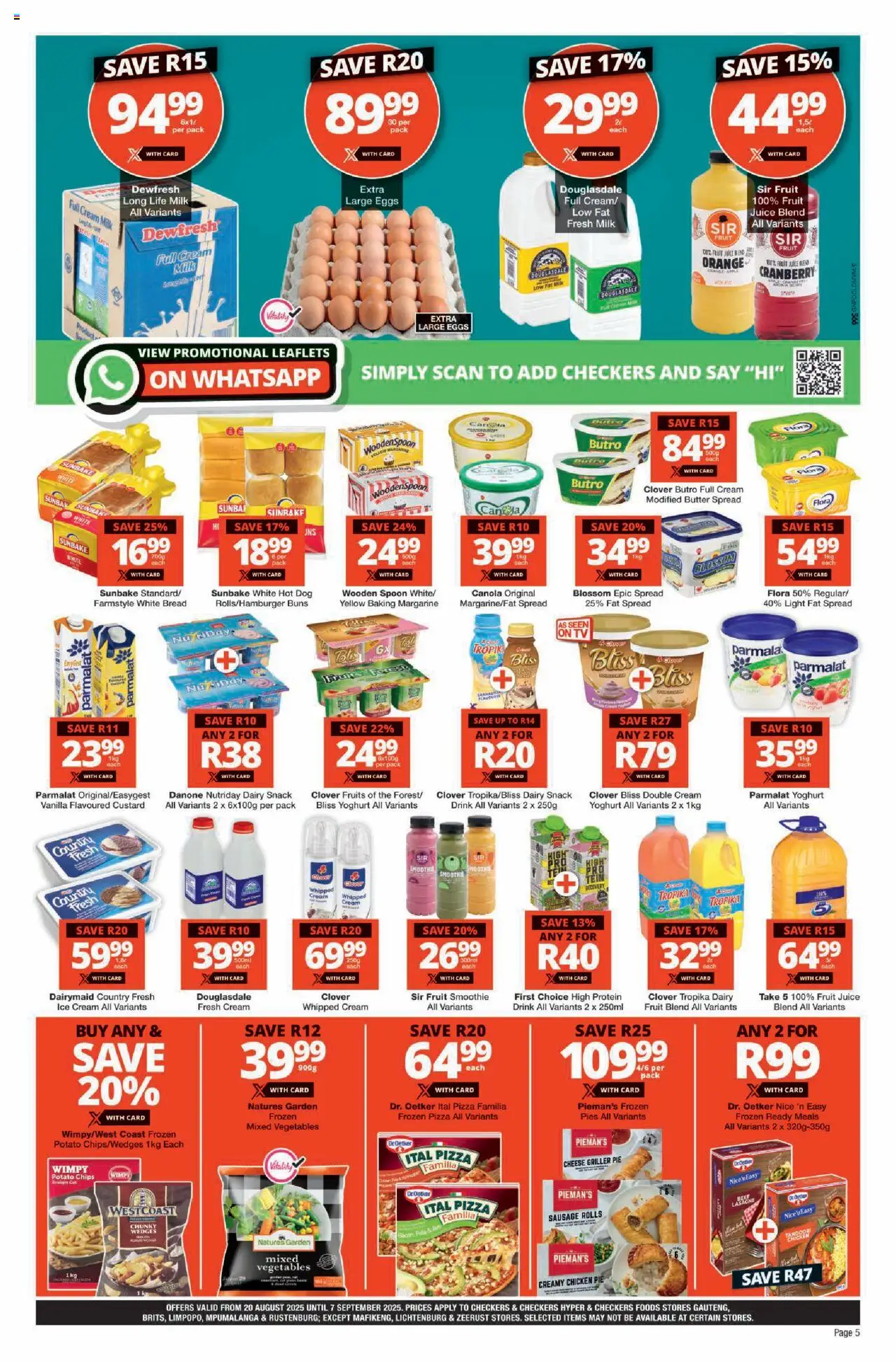 Checkers Gauteng - August Month-End Promotion │ valid from 20.08.2025 | Page: 5 | Products: Yoghurt, Buns, Chicken, Ice cream