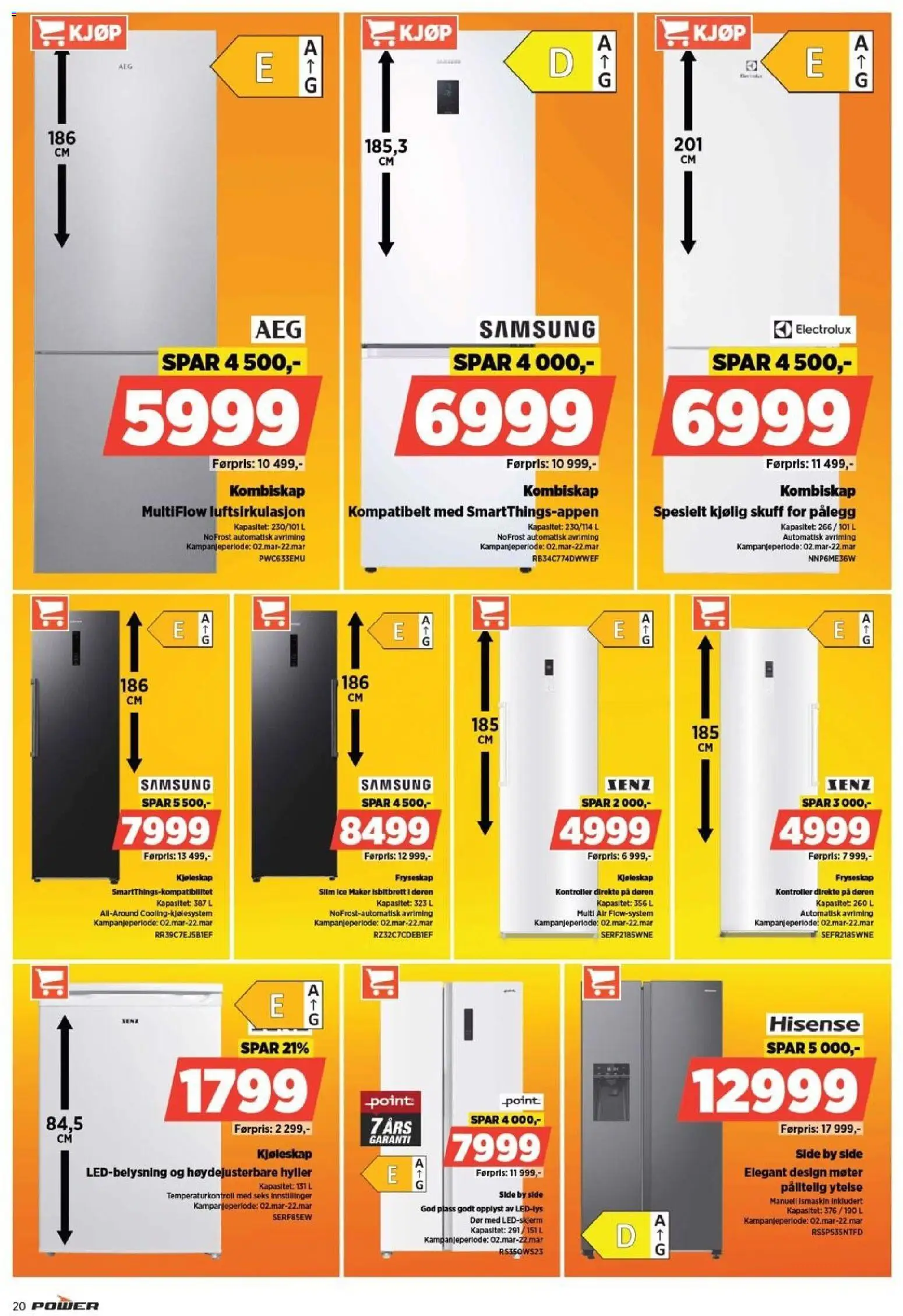 {H1} | Side: 20 | Produkter: Fryseskap, Kombiskap, Kjøleskap