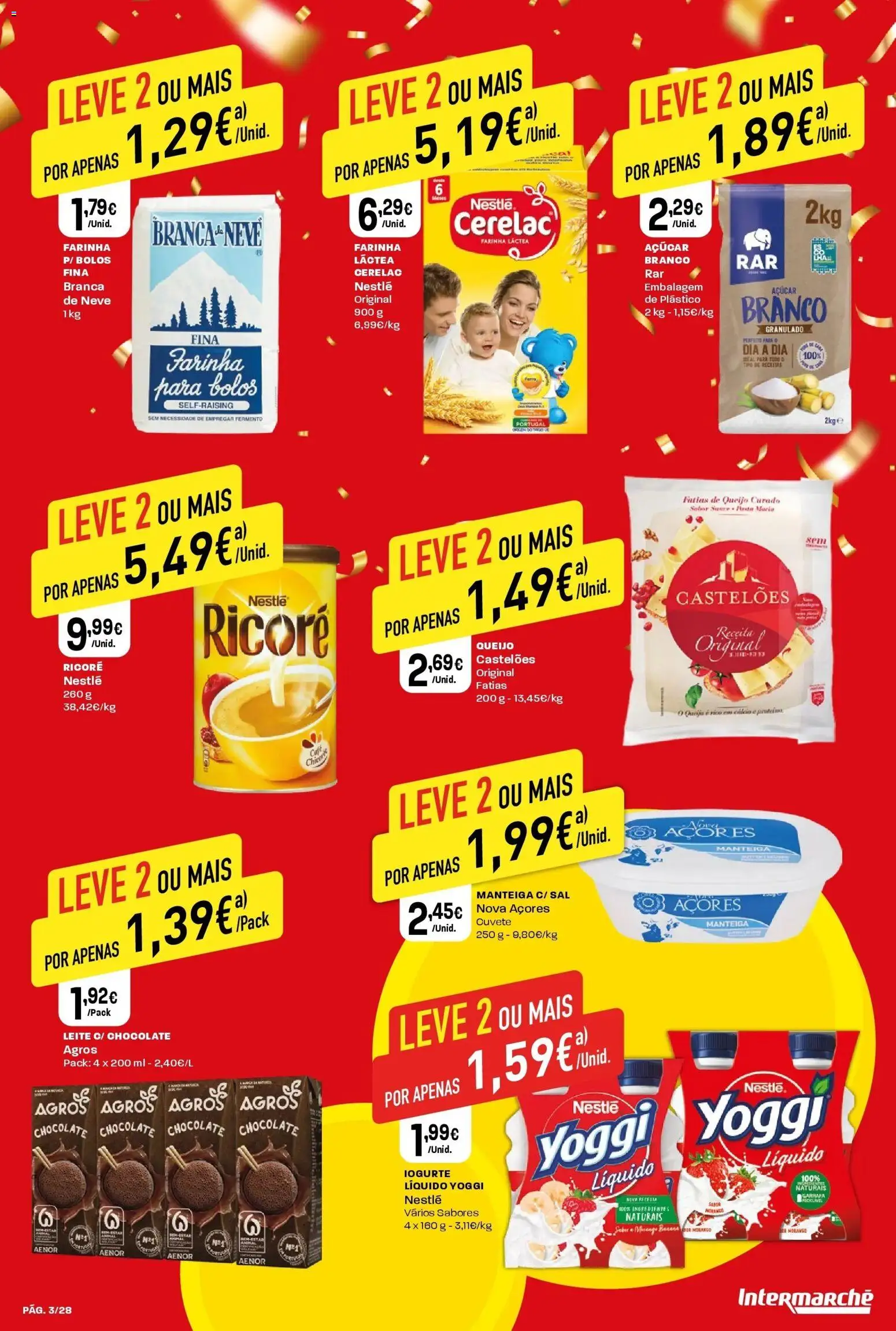 Intermarché - Aniversário à la poupança. │ válido de 30.10.2025 | Página: 3 | Produtos: Farinha láctea, Leite, Chocolate, Iogurte liquido