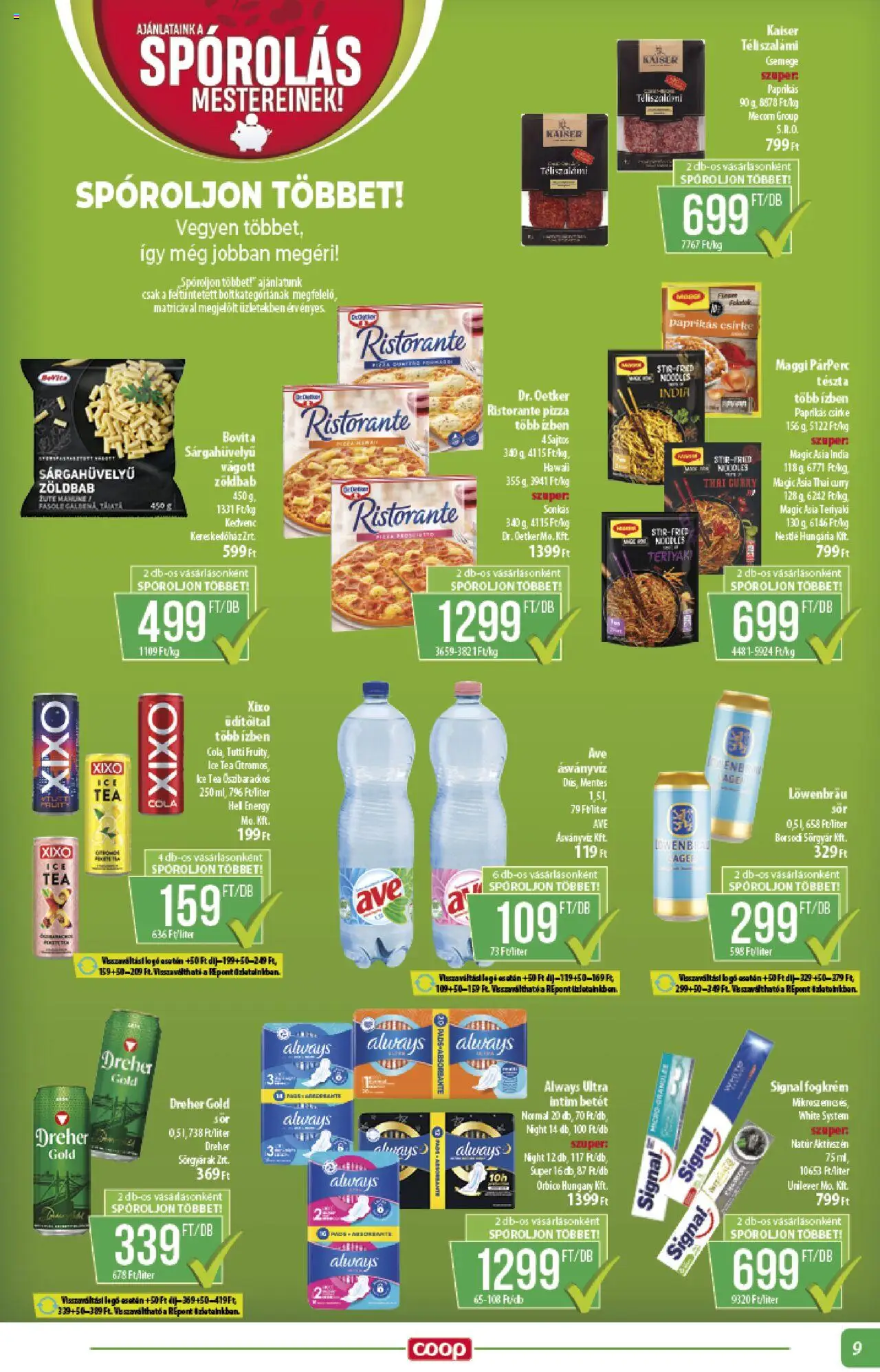 COOP akciós ujság - amely érvényes a következő dátumtól: 19.06.2025 | Oldal: 9 | Termékek: Ice tea, Ásványvíz, Tészta, Téliszalámi
