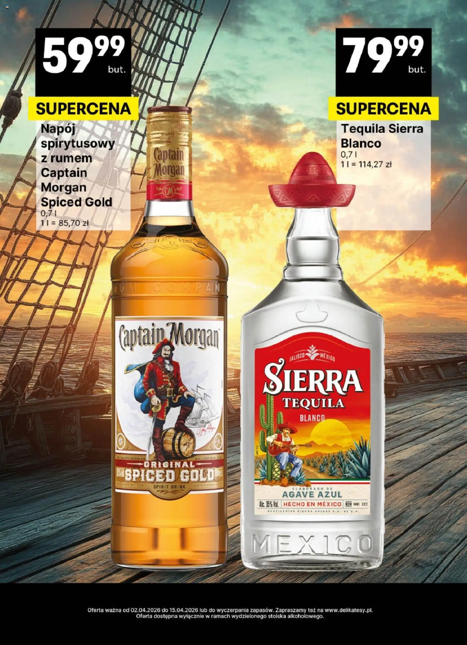 Delikatesy Centrum gazetka - DeliBarek od 02.04.2026 | Strona: 16 | Produkty: Tequila Sierra, Captain Morgan, Tequila