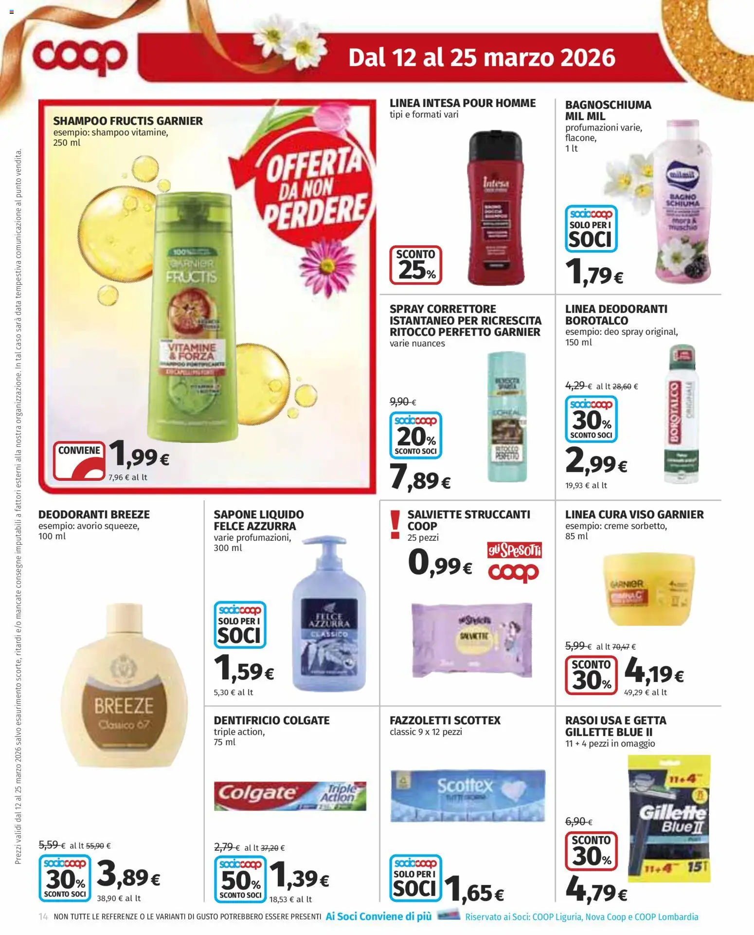 Volantino COOP del 12.03.2026 | Pagina: 14 | Prodotti: Salviette struccanti, Bagnoschiuma, Fazzoletti, Bagno