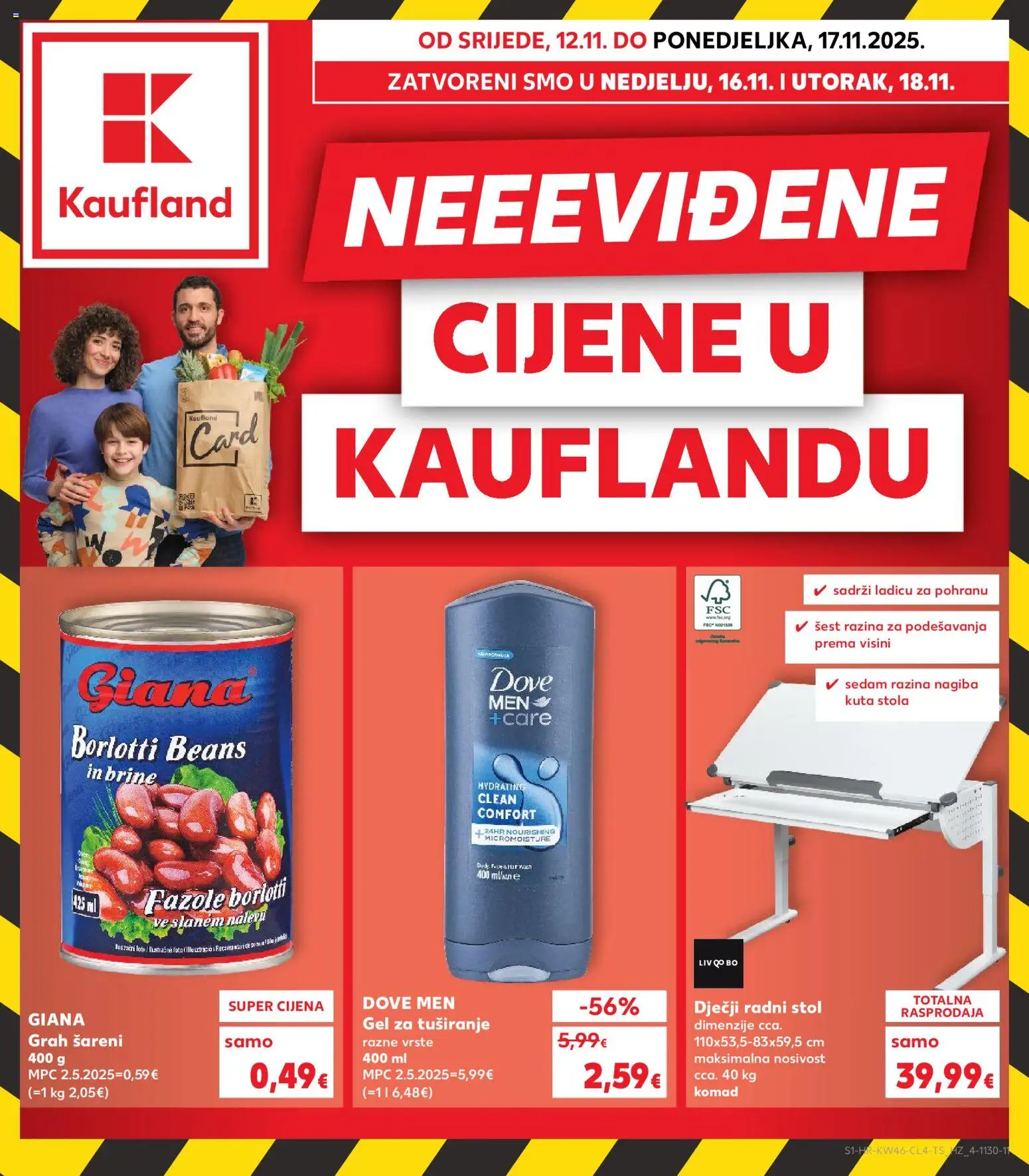 Kaufland katalog | vrijedi od 12.11.2025 | Stranica: 1 | Proizvodi: Stol, Grah, Gel za tuširanje, Dove