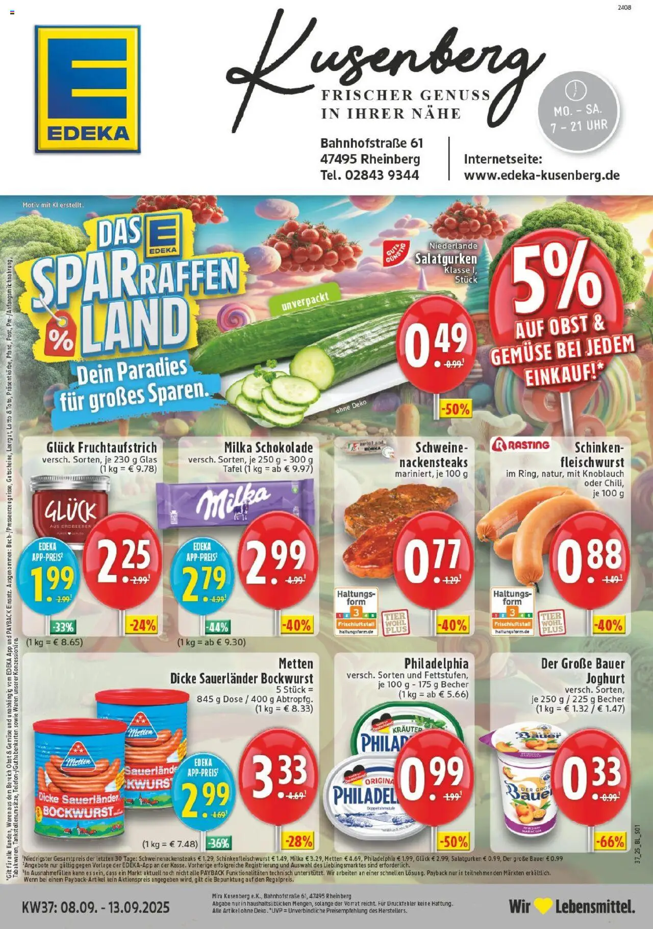 Edeka prospekt Rheinberg	 – gültig ab 07.09.2025 | Seite: 1 | Produkte: Nackensteaks, Bauer joghurt, Milka, Knoblauch