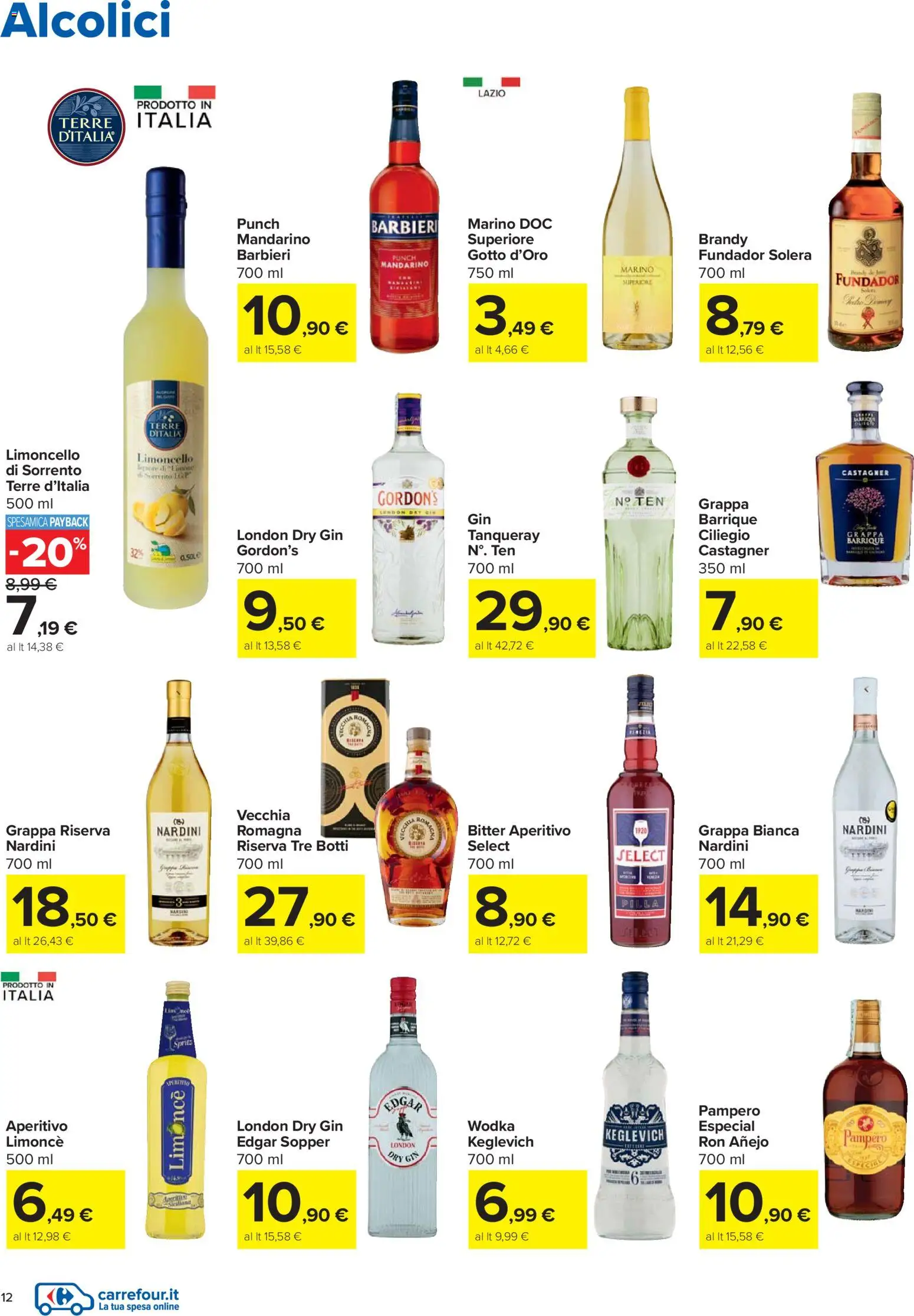 Volantino Carrefour del 27.11.2025 | Pagina: 12 | Prodotti: Gin, Limoncello, Grappa, Aperitivo