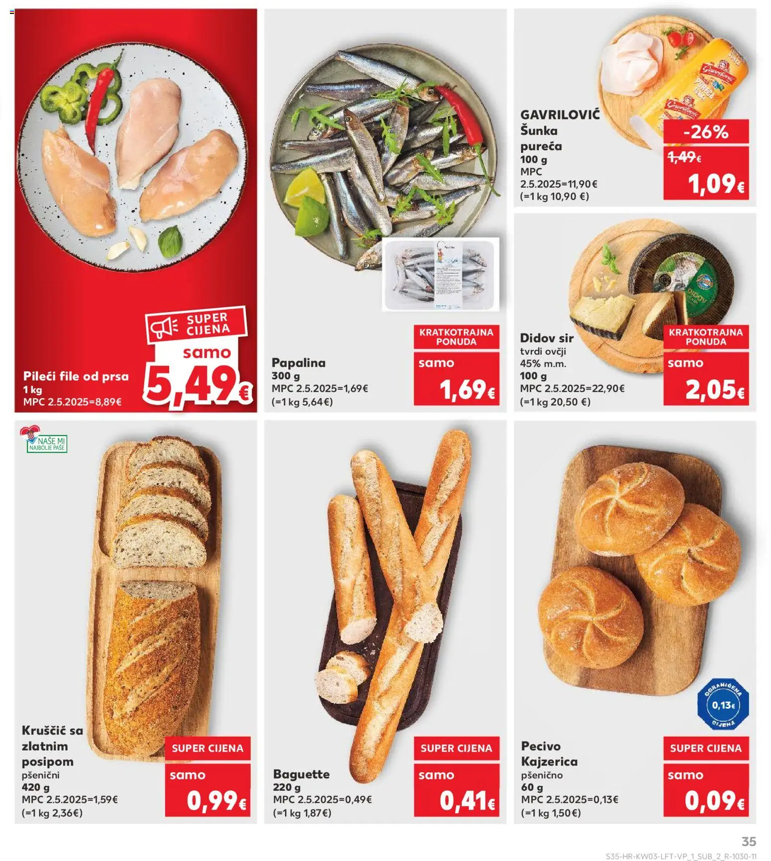 Kaufland katalog | vrijedi od 14.01.2026 | Stranica: 35 | Proizvodi: Sir, Pileći file, Šunka, Pecivo