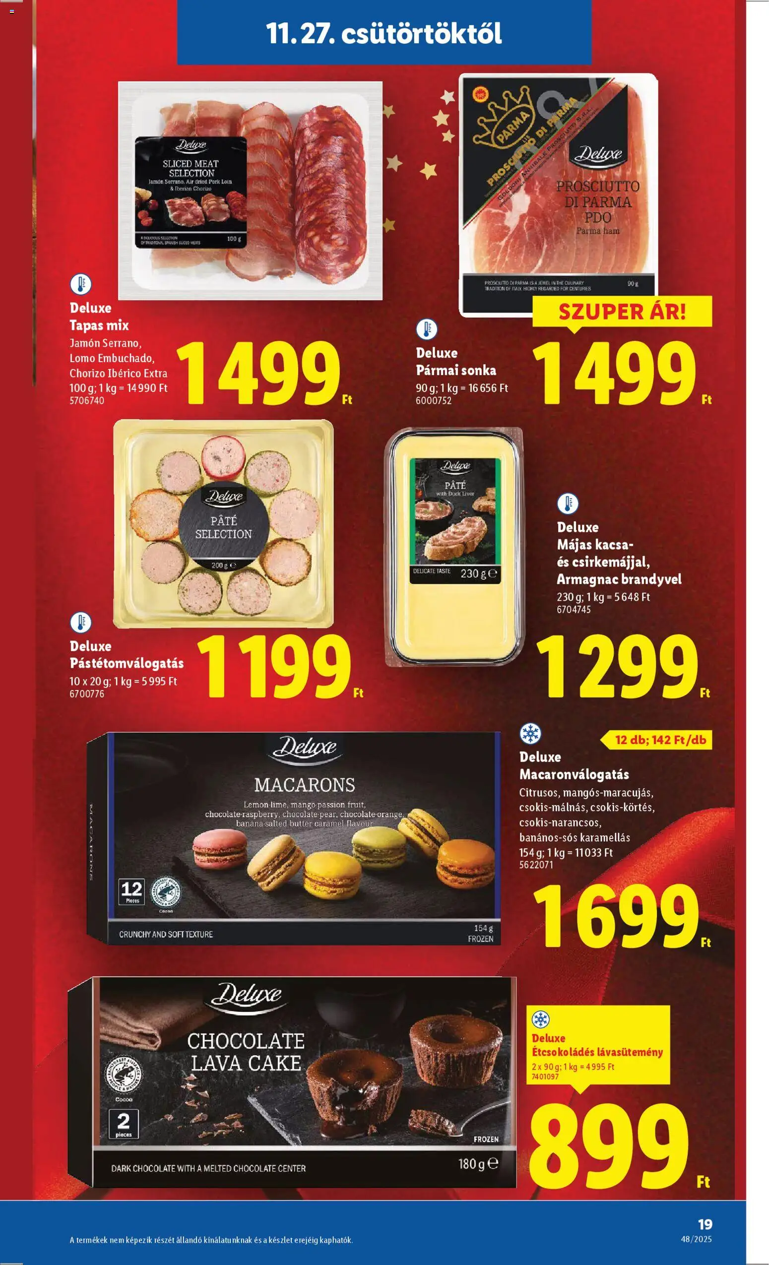Lidl akciós ujság - amely érvényes a következő dátumtól: 27.11.2025 | Oldal: 19 | Termékek: Sonka, Chorizo, Kacsa, Mangó