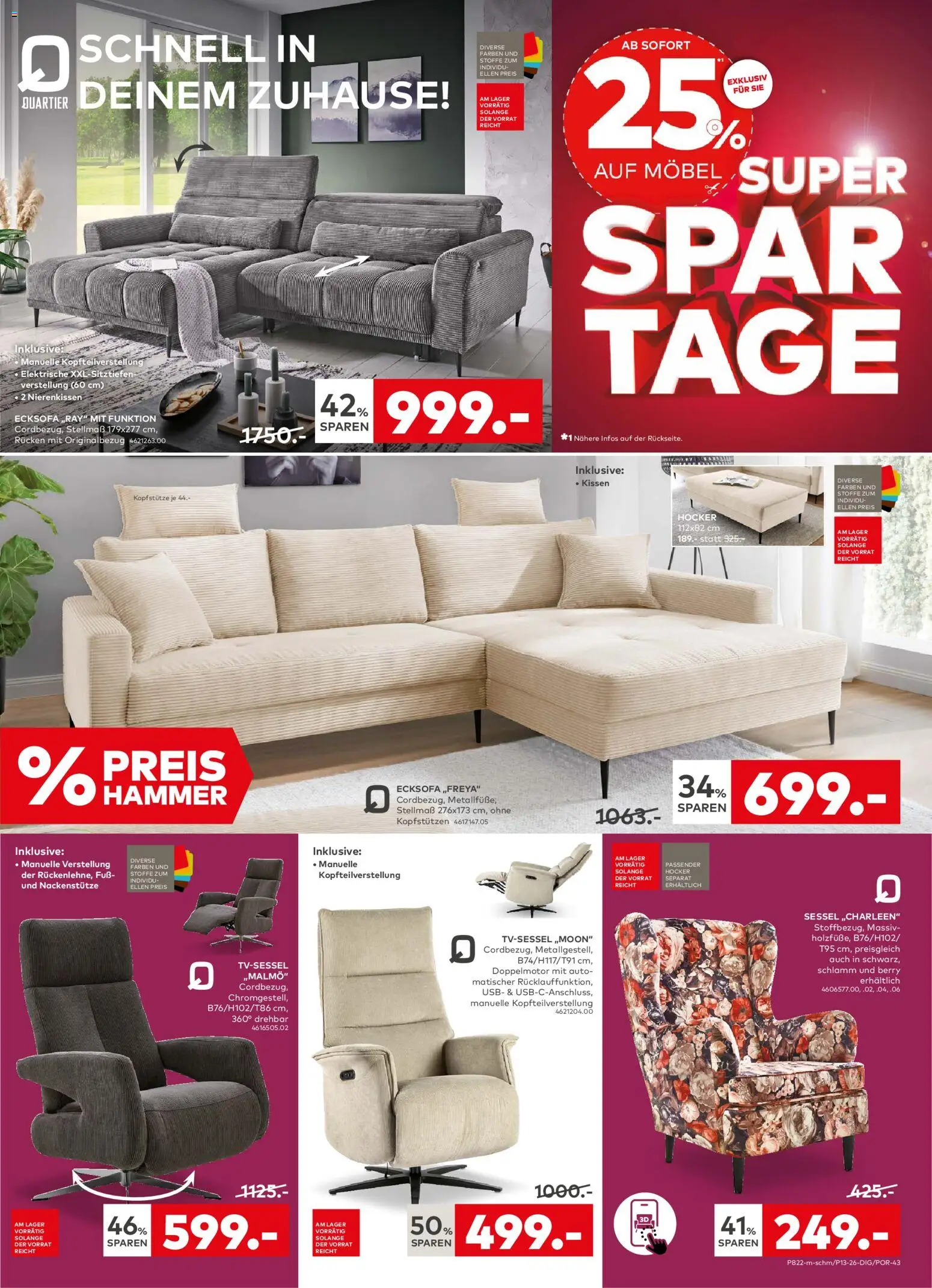 Porta! Prospekt Super Spar Tage Aachen – gültig ab 16.03.2026 | Seite: 7 | Produkte: Hocker, Ecksofa, Kissen, Sessel
