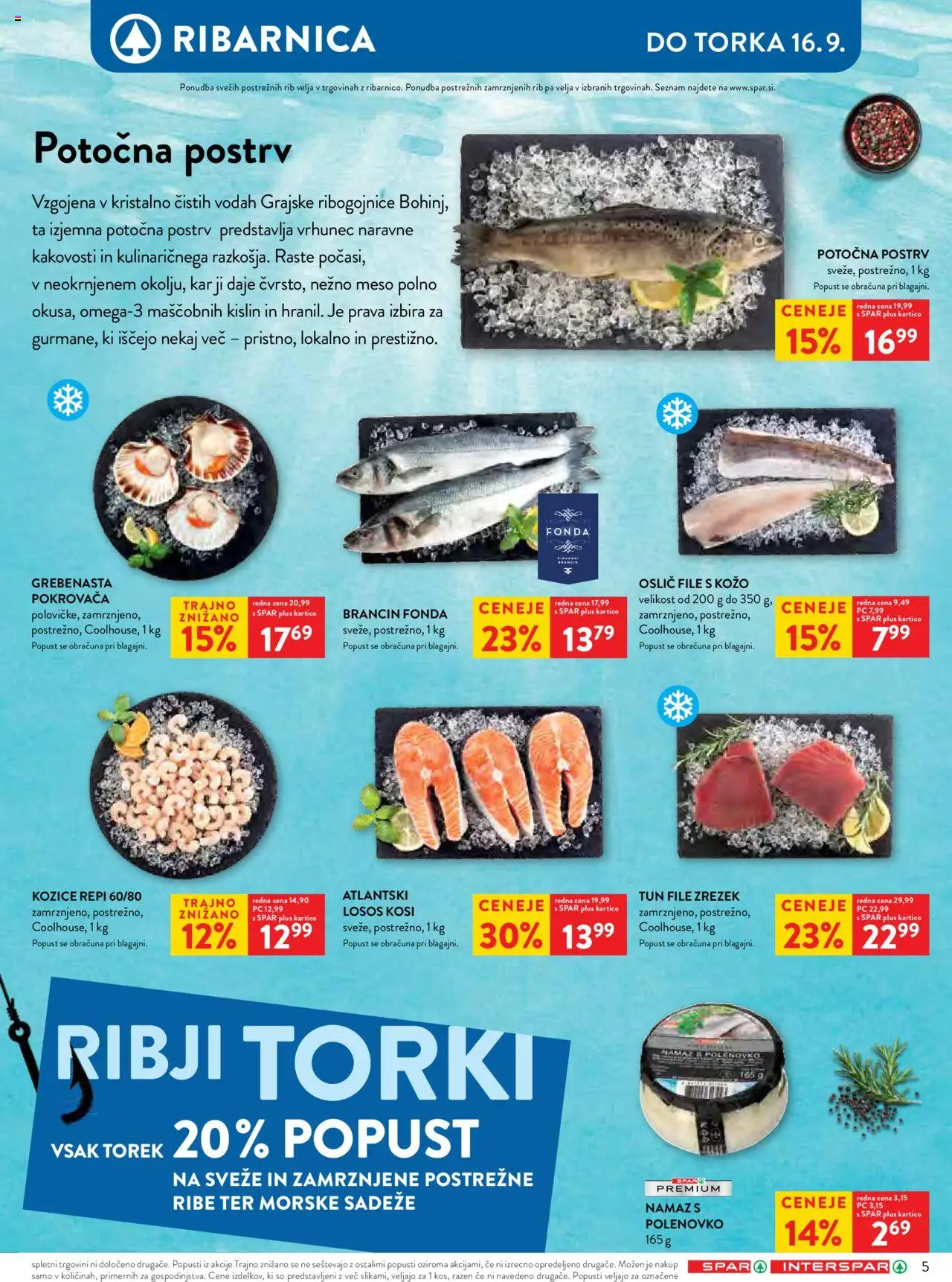 Novi Spar katalog ponudbe – veljaven od 10.09.2025 | Stran: 5 | Izdelki: Kozice, Losos, Namaz, Ribe