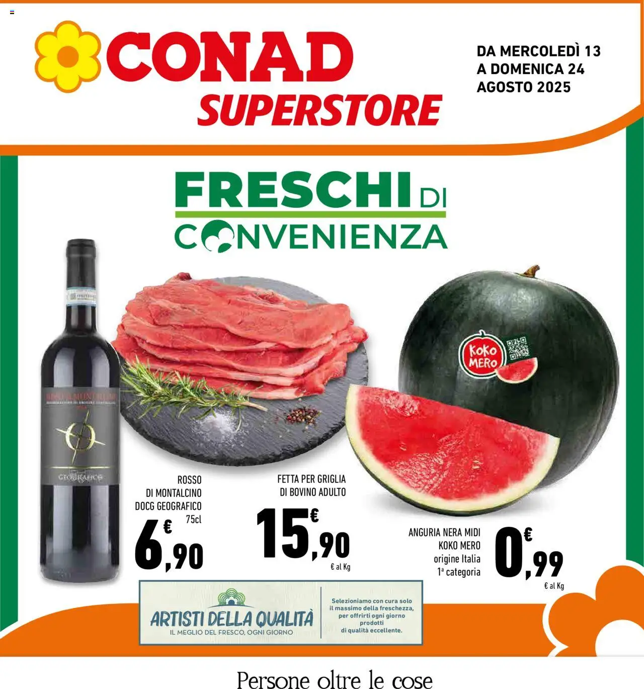 Volantino Conad del 13.08.2025 | Pagina: 1 | Prodotti: Bovino, Anguria, Griglia