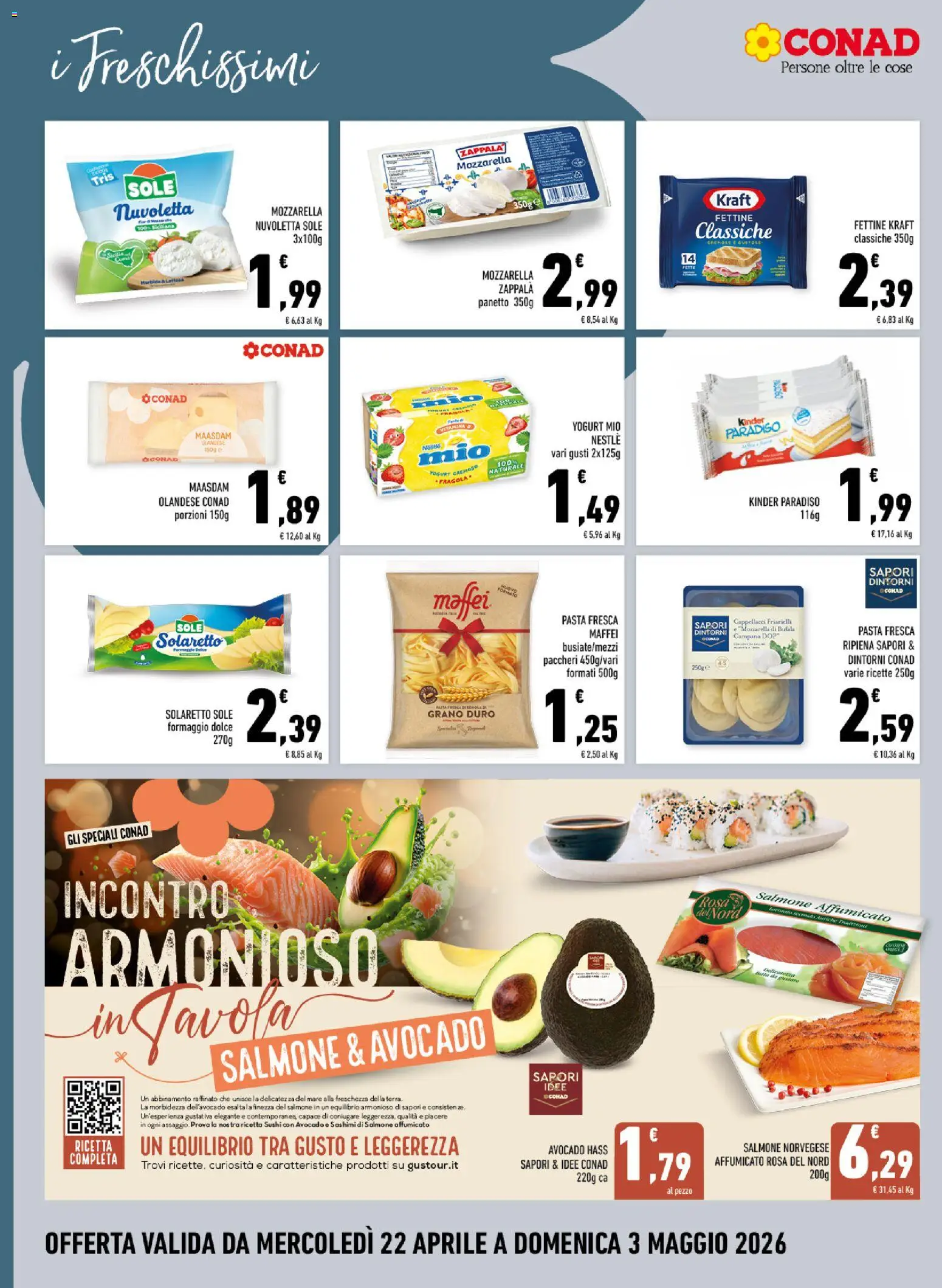 Volantino Conad del 22.04.2026 | Pagina: 8 | Prodotti: Yogurt, Salmone, Mozzarella, Sushi
