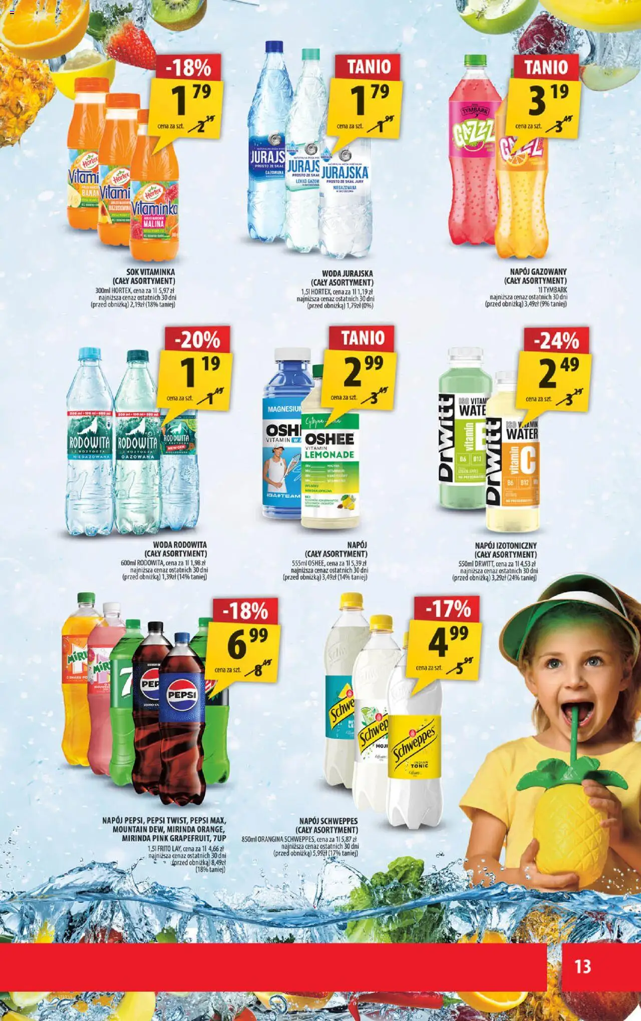 Arhelan Gazetka od 12.09.2025 | Strona: 13 | Produkty: Pepsi, Sok, Banan, Woda