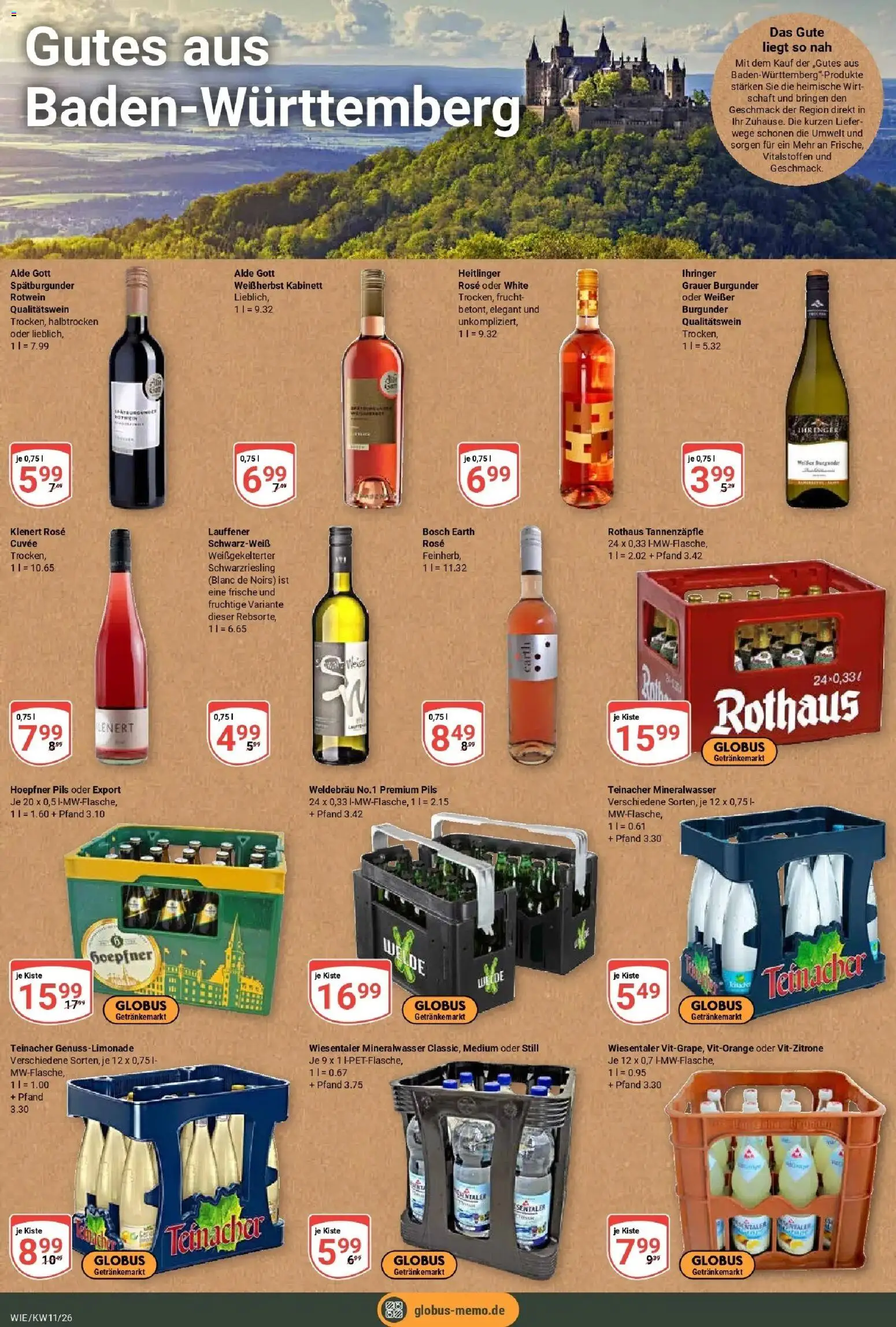 Globus prospekt Waghäusel	 – gültig ab 09.03.2026 | Seite: 8 | Produkte: Bosch, Rotwein, Pils, Mineralwasser