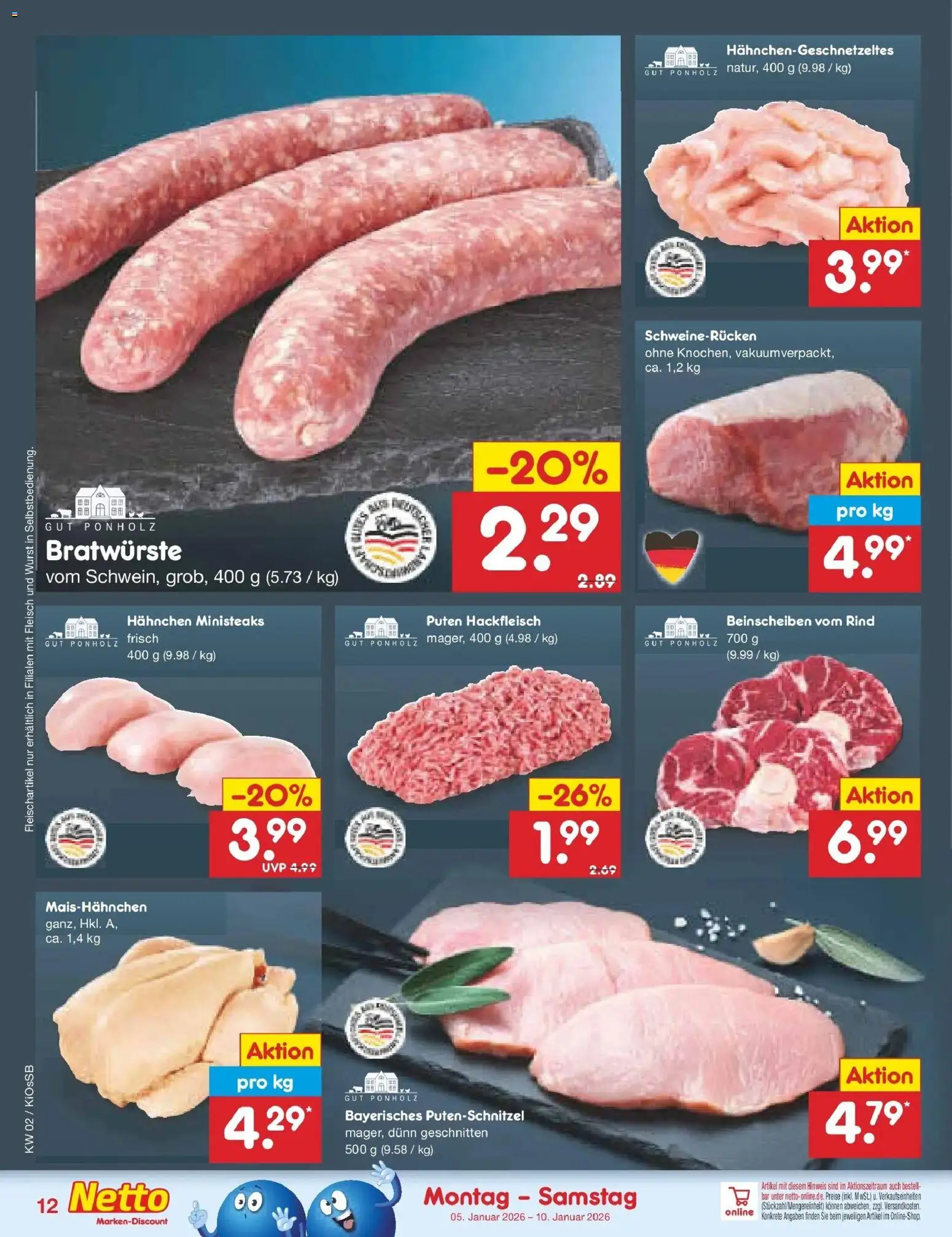 Netto Marken-Discount - Netto: Wochenangebote – gültig ab 05.01.2026 | Seite: 12 | Produkte: Hahnchen, Wurst, Schweinerucken, Fleisch