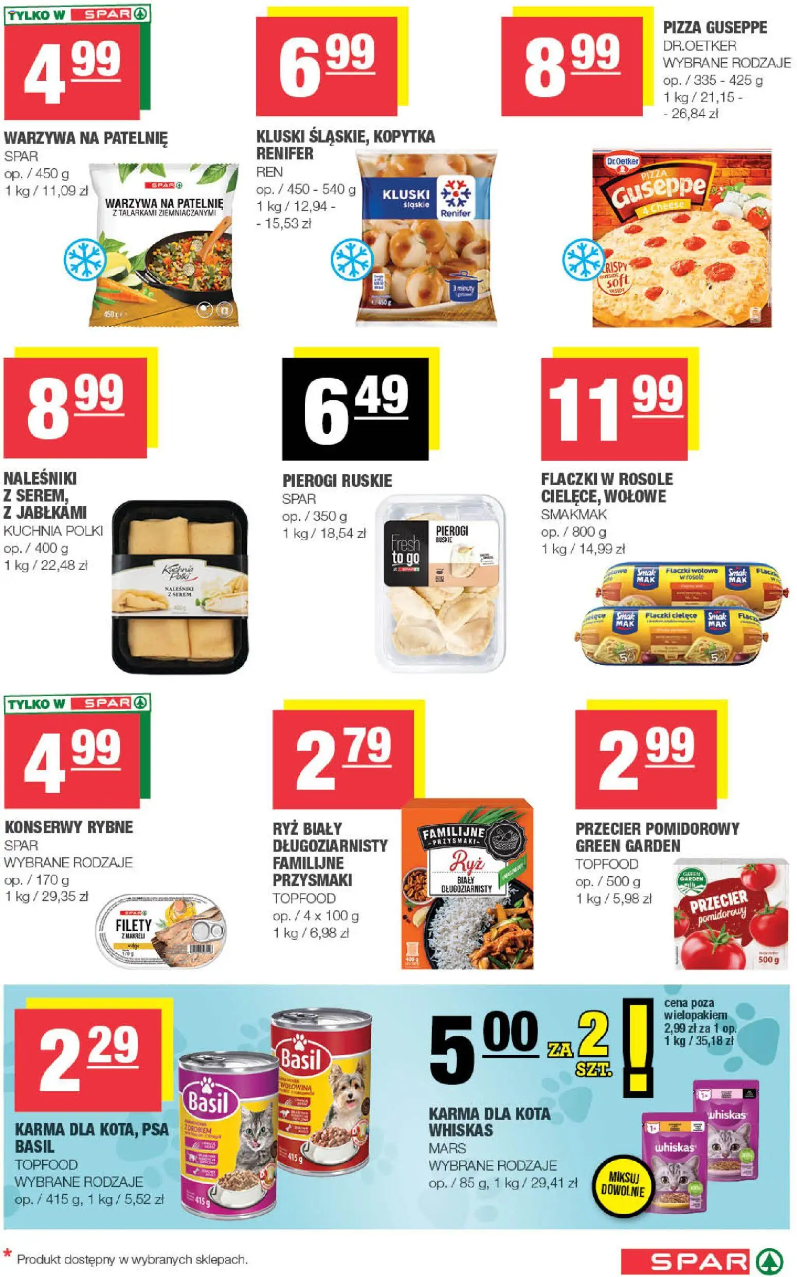 Spar gazetka od 04.03.2026 | Strona: 5 | Produkty: Pierogi, Warzywa na patelnie, Karma dla kota, Wołowina