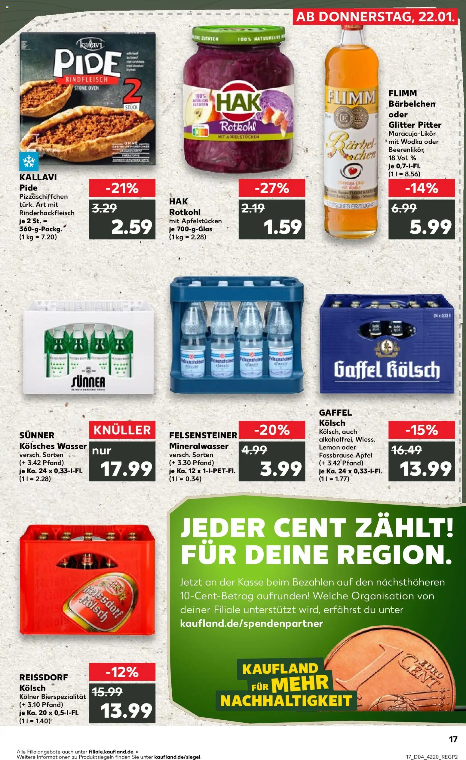 Kaufland prospekt Köln	 – gültig ab 22.01.2026 | Seite: 17 | Produkte: Wasser, Pizza, Rindfleisch, Wodka