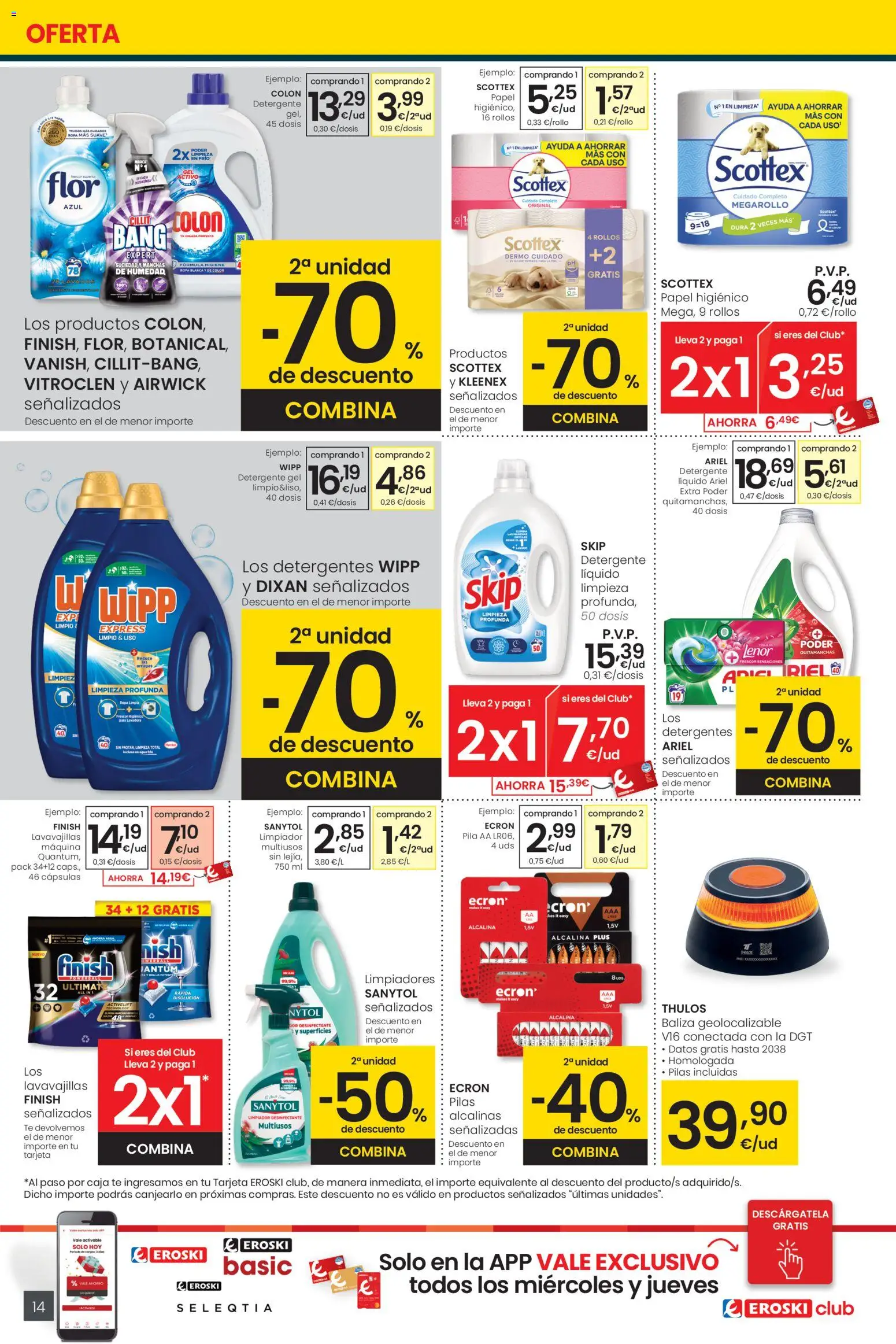 Eroski - City │ válido desde el 05.01.2026 | Página: 14 | Productos: Detergente, Papel higienico, Té, Lavadora