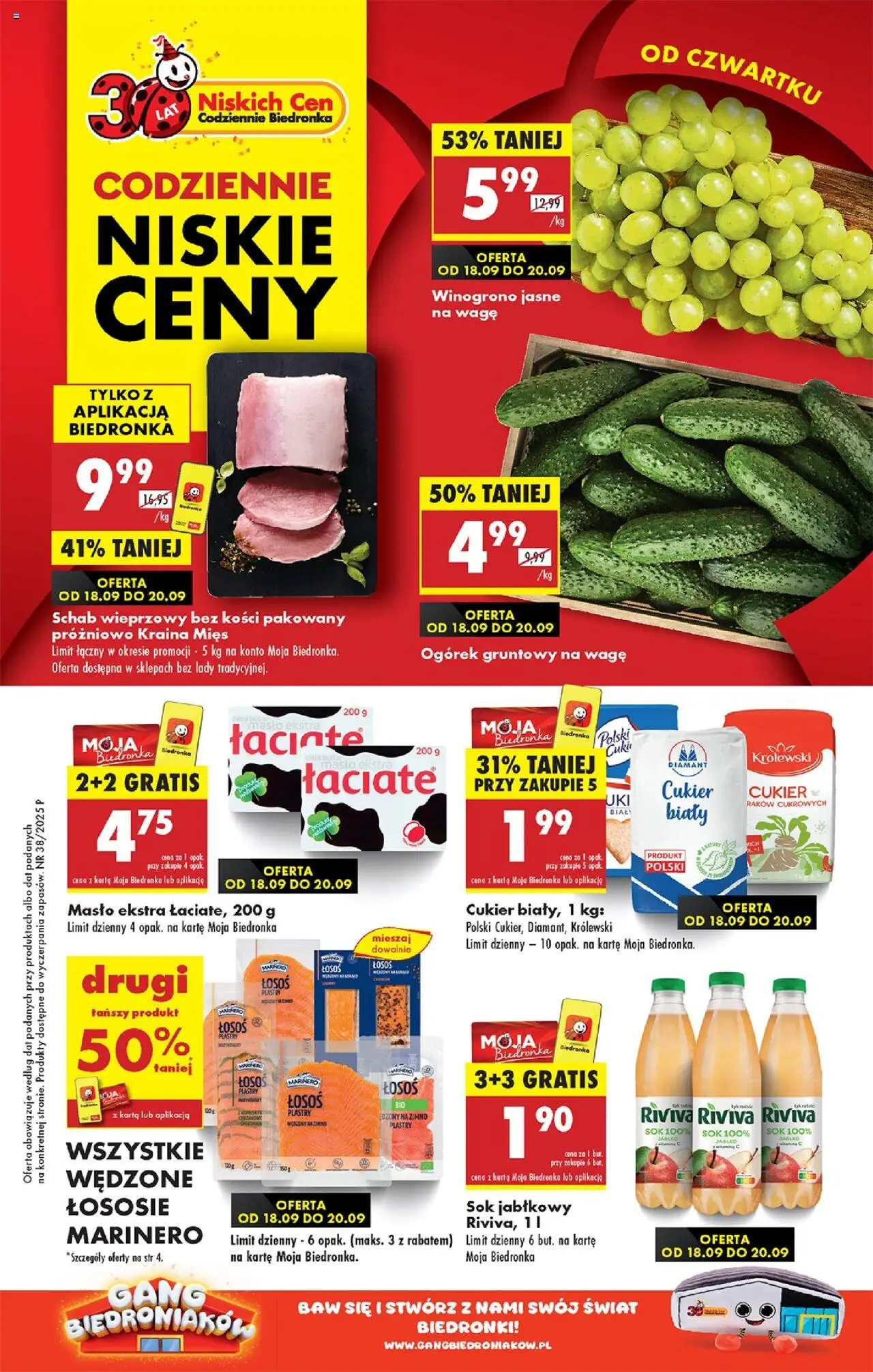 Biedronka gazetka - Oferta w tym tygodniu od 18.09.2025 | Strona: 1 | Produkty: Karta, Winogrono, Schab wieprzowy bez kości, Sok