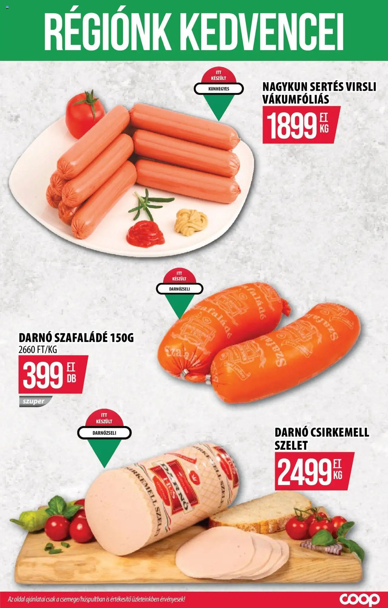 COOP Szolnok akciós ujság - amely érvényes a következő dátumtól: 09.10.2025 | Oldal: 4 | Termékek: Virsli, Csirkemell