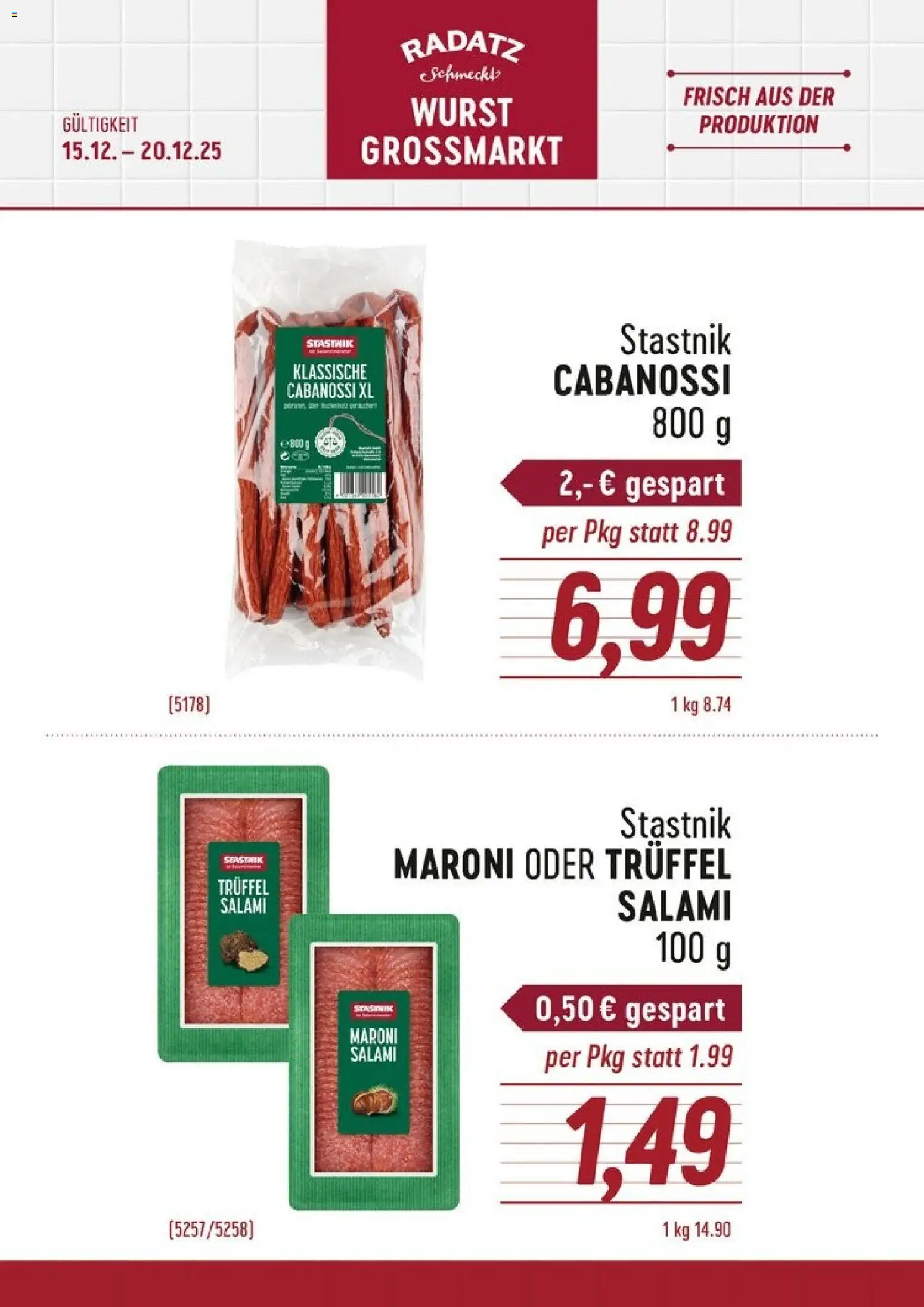 Radatz Flugblatt gültig ab 15.12.2025 | Seite: 1 | Produkte: Wurst, Salami