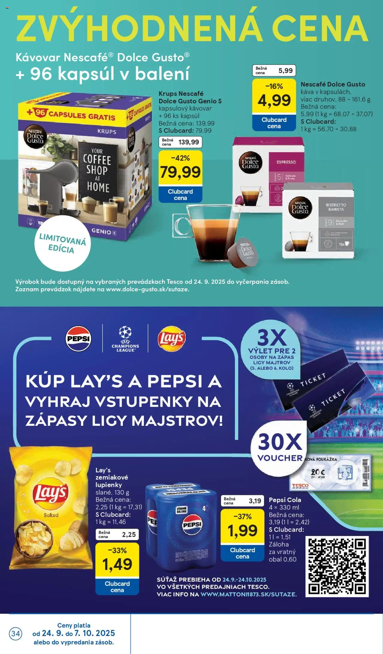 Nové Tesco akcie – leták je platný od 24.09.2025 | Strana: 34 | Produkty: Kapsulový kávovar, Kávovar, Dolce Gusto, Barista