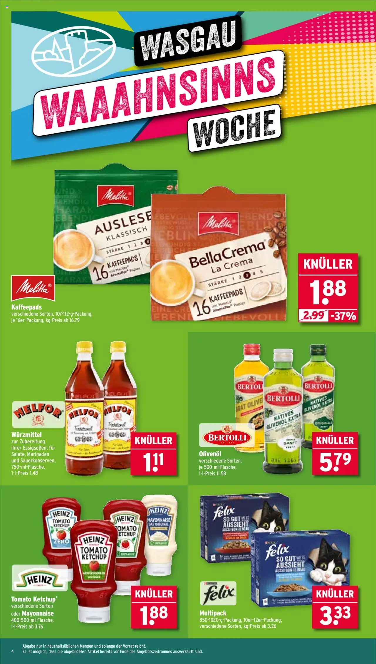 Wasgau Prospekt 	 – gültig ab 22.09.2025 | Seite: 4 | Produkte: Kaffeepads, Olivenol, Mayonnaise, Ketchup