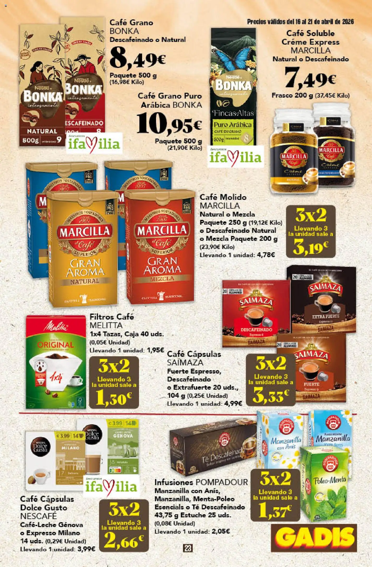 Gadis folleto │ válido desde el 16.04.2026 | Página: 23 | Productos: Café molido, Té, Μηχανή καφέ, Caja