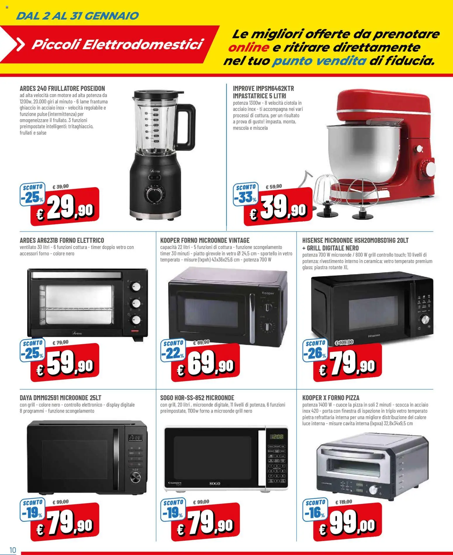 Volantino Famila del 02.01.2026 | Pagina: 10 | Prodotti: Microonde, Frullatore, Impastatrice, Forno a microonde