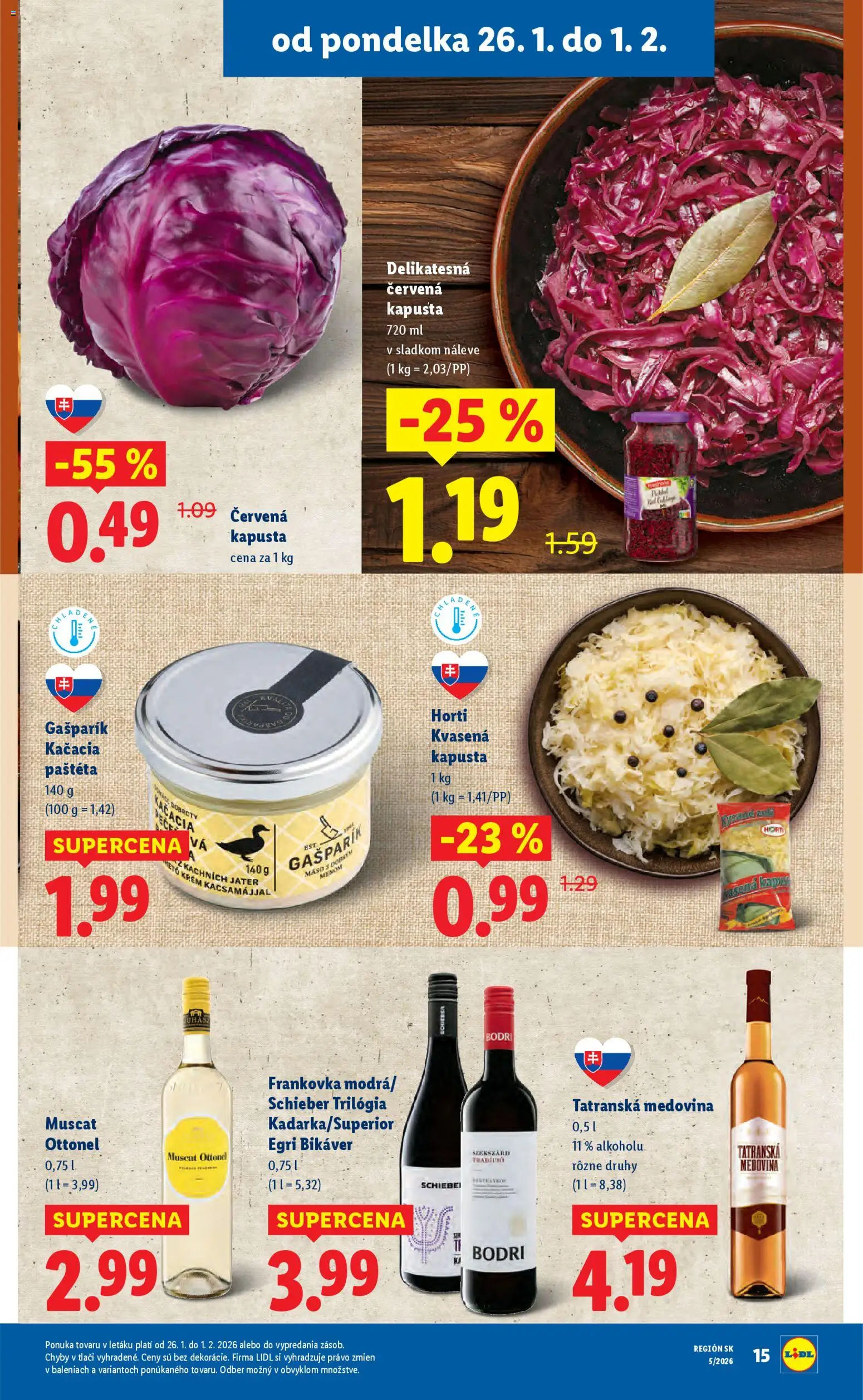 Nové Lidl akcie – leták je platný od 26.01.2026 | Strana: 15 | Produkty: Kapusta, Kapusta červená, Krém