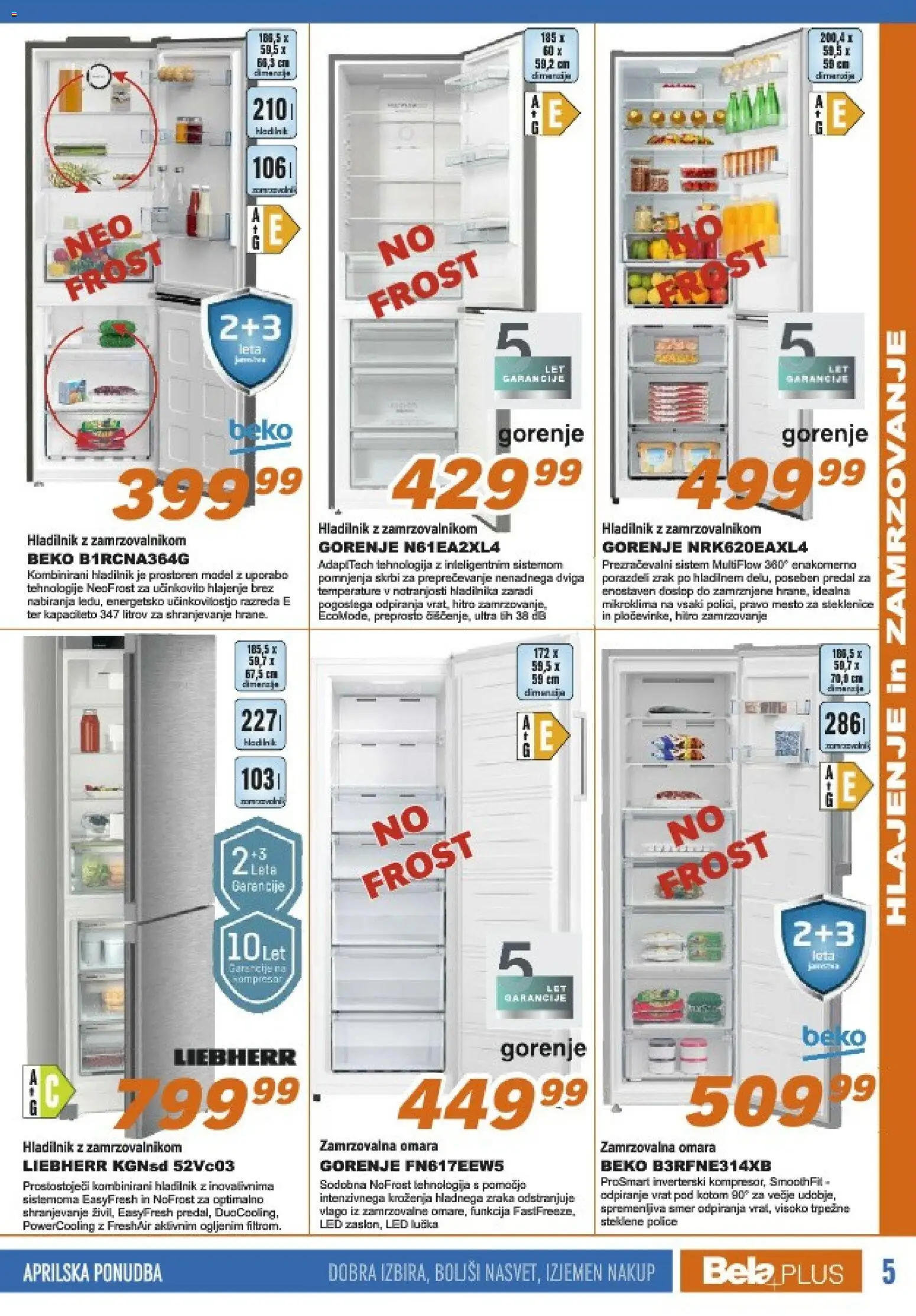 Novi Bela plus katalog ponudbe – veljaven od 16.04.2026 | Stran: 5 | Izdelki: Hladilnik, Omara, Zamrzovalna omara