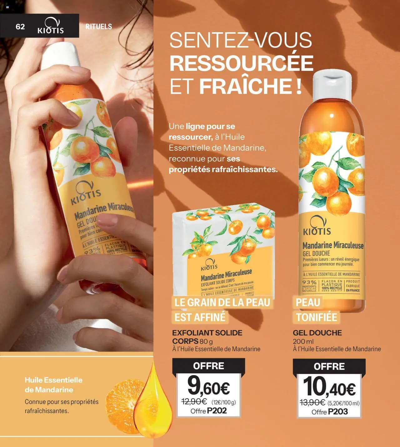 {H1} | Page: 62 | Produits: Huile essentielle, Réveil, Gel douche, Douche
