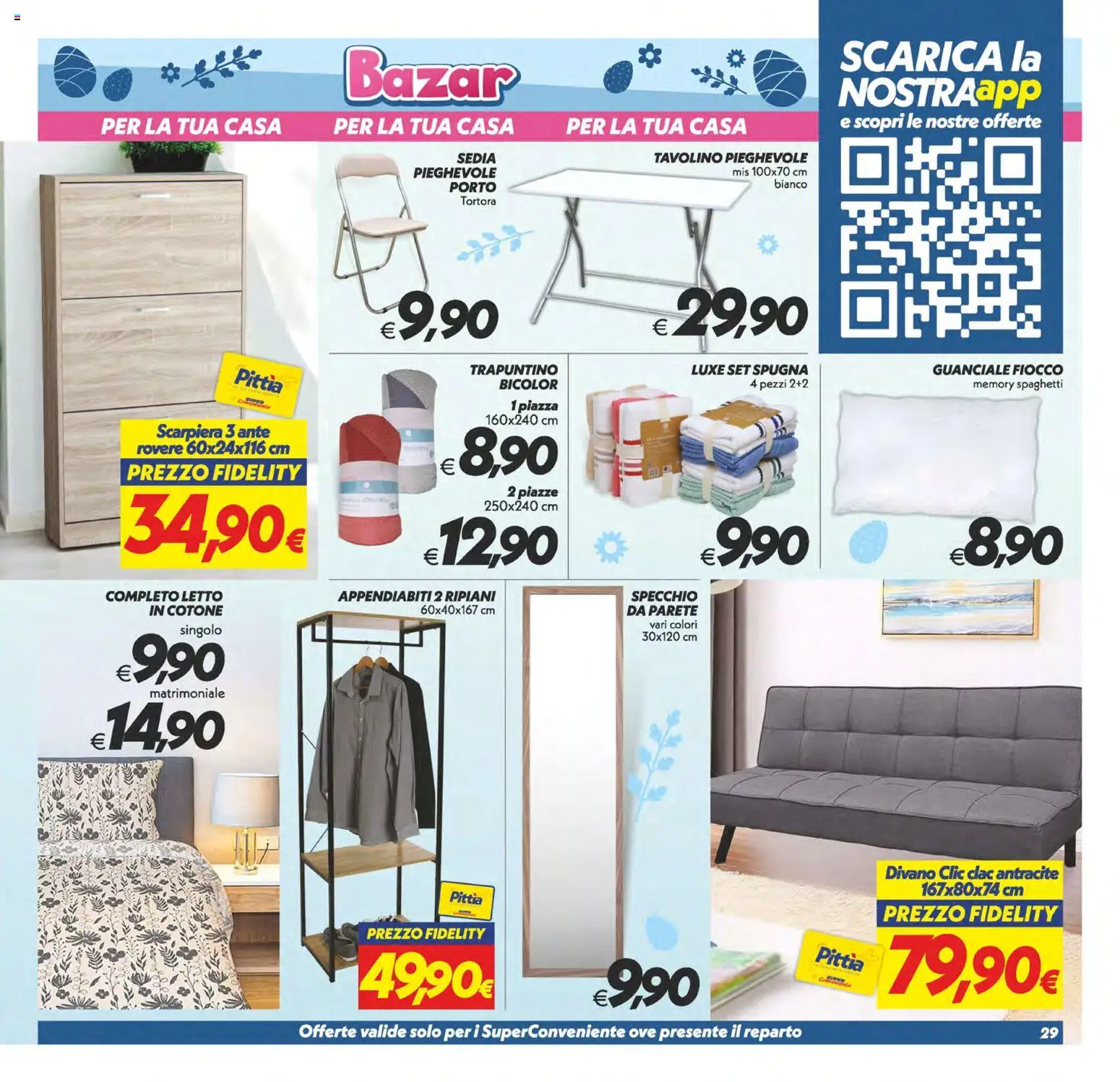 Volantino SuperConveniente del 27.03.2026 | Pagina: 29 | Prodotti: Spugna, Scarpiera, Letto, Sedia