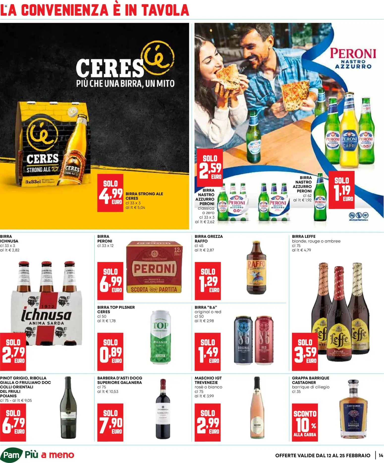 Volantino Panorama del 12.02.2026 | Pagina: 14 | Prodotti: Birra, Top, Ceres, Grappa