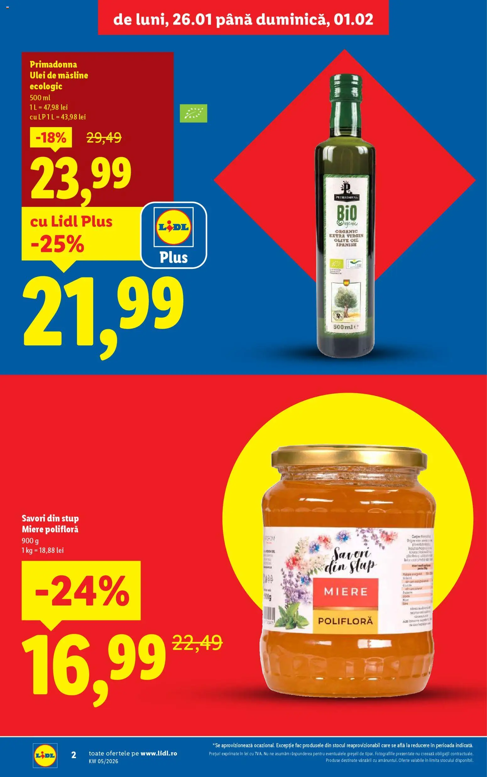 Noul catalog Lidl – valabil de la 26.01.2026 | Pagină: 2 | Produse: Miere polifloră, Măsline, Ulei