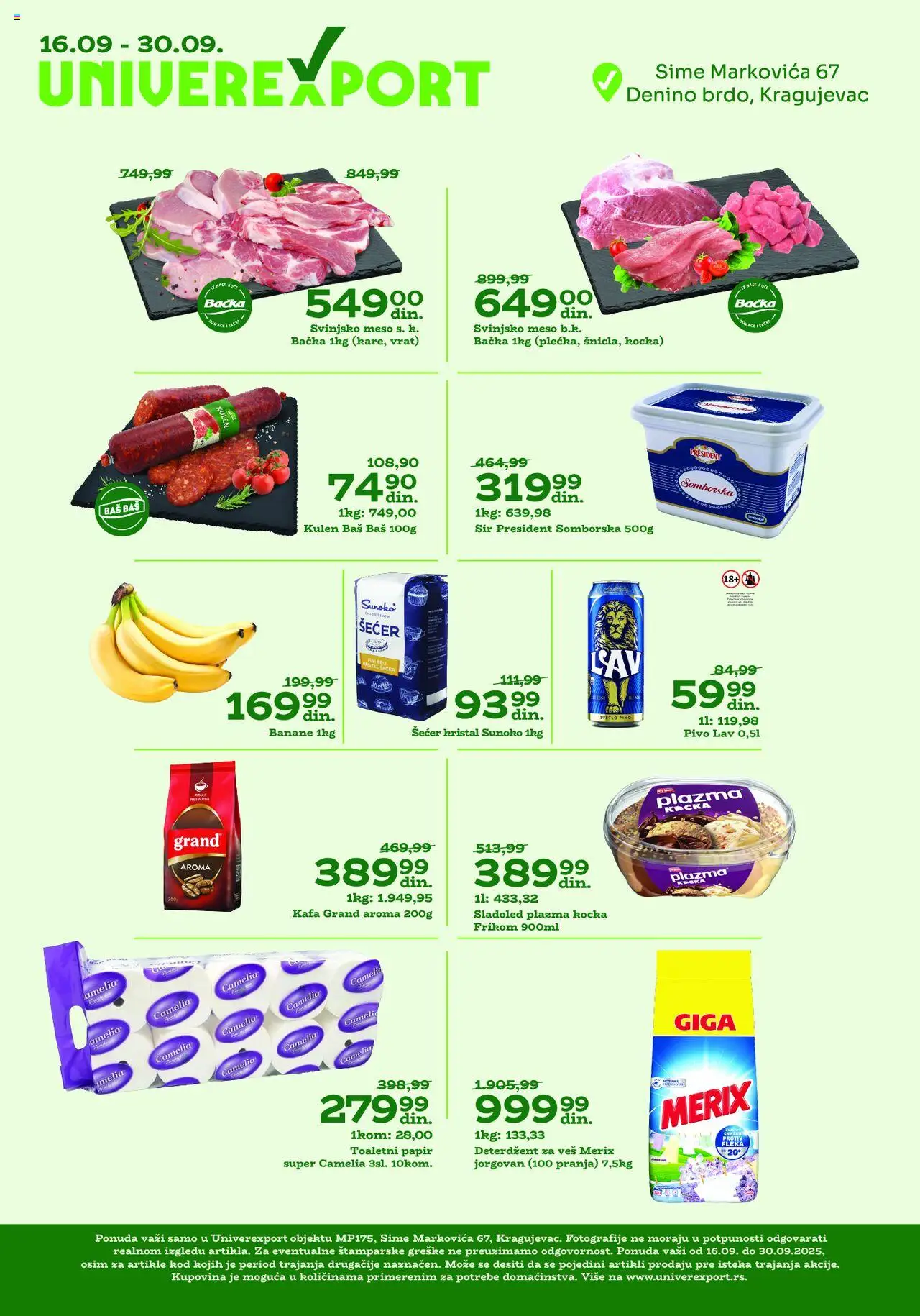Univerexport katalog - važi od 16.09.2025 | Strana: 1 | Proizvode: Deterdžent, Sir, Pivo, Banane