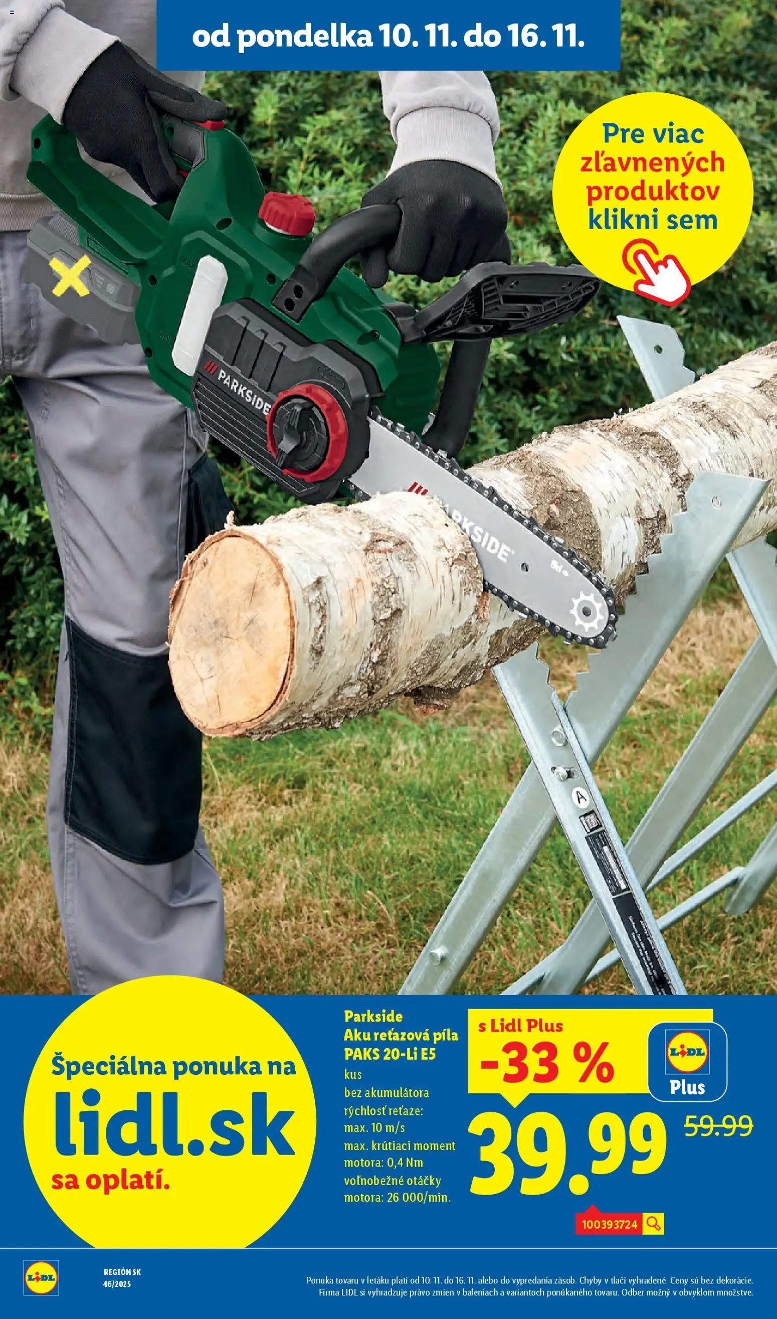 Nové Lidl akcie – leták je platný od 10.11.2025 | Strana: 64 | Produkty: Aku reťazová píla, Reťazová píla, Píla, Aku