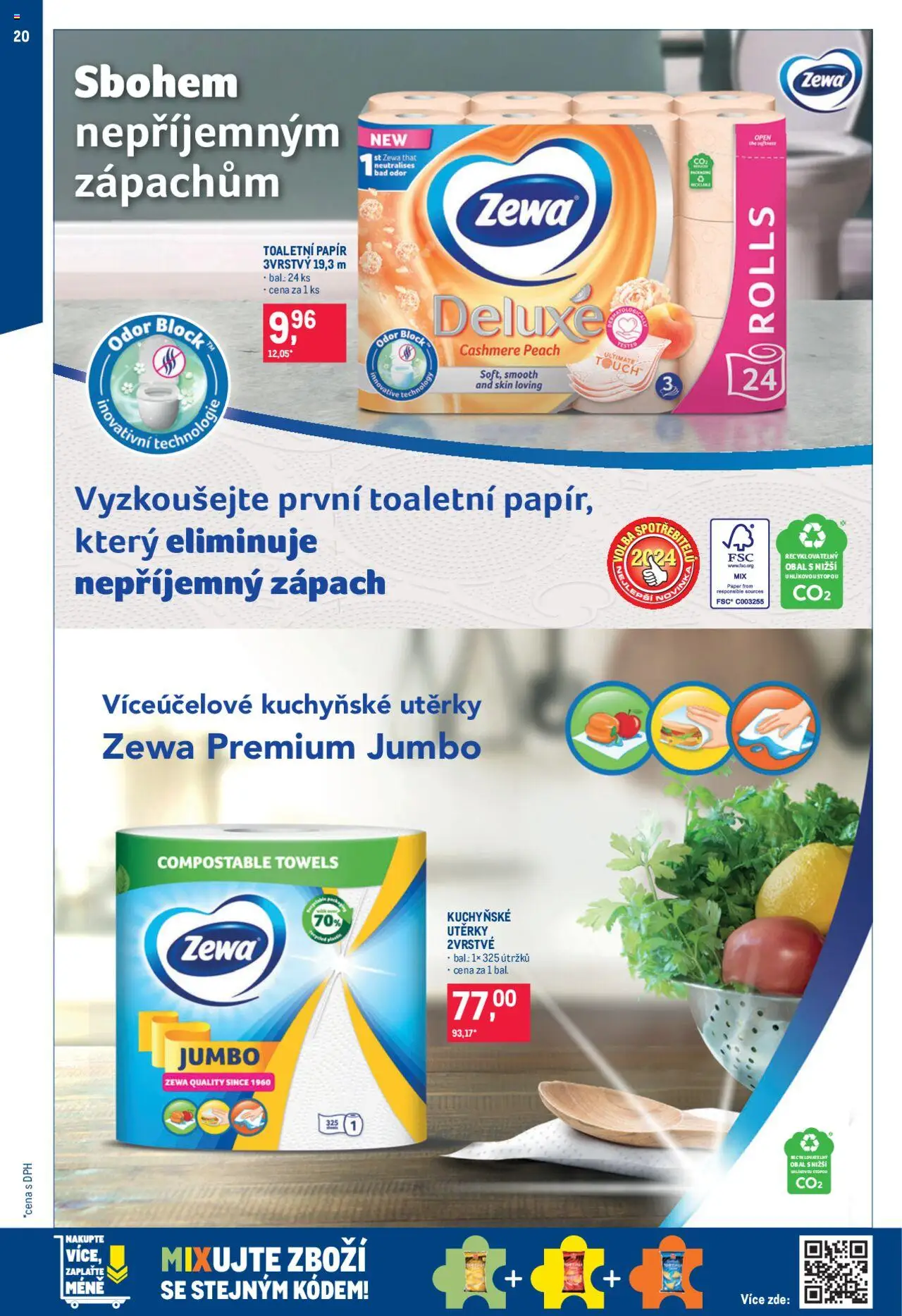 Makro leták - Úklid od 24.09.2025 | Strana: 20 | Produkty: Utěrky, Toaletní papír, Zewa, Toaletní papír 3vrstvý