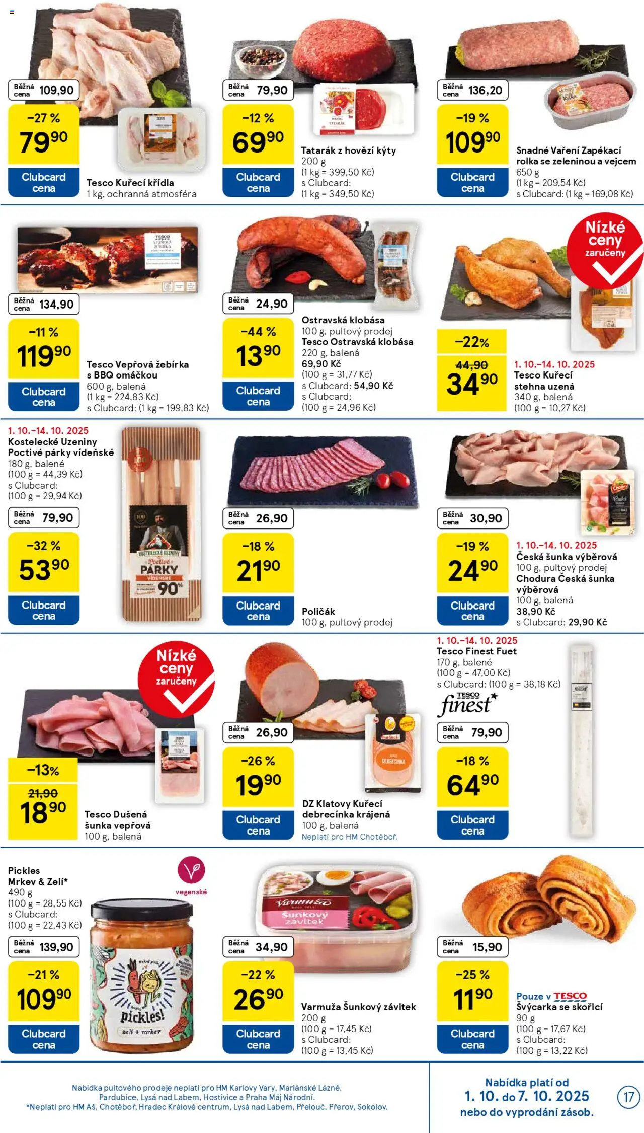 Tesco leták - Hypermarket od 01.10.2025 | Strana: 17 | Produkty: Klobása, Kuřecí stehna uzená, Fuet, Tatarák