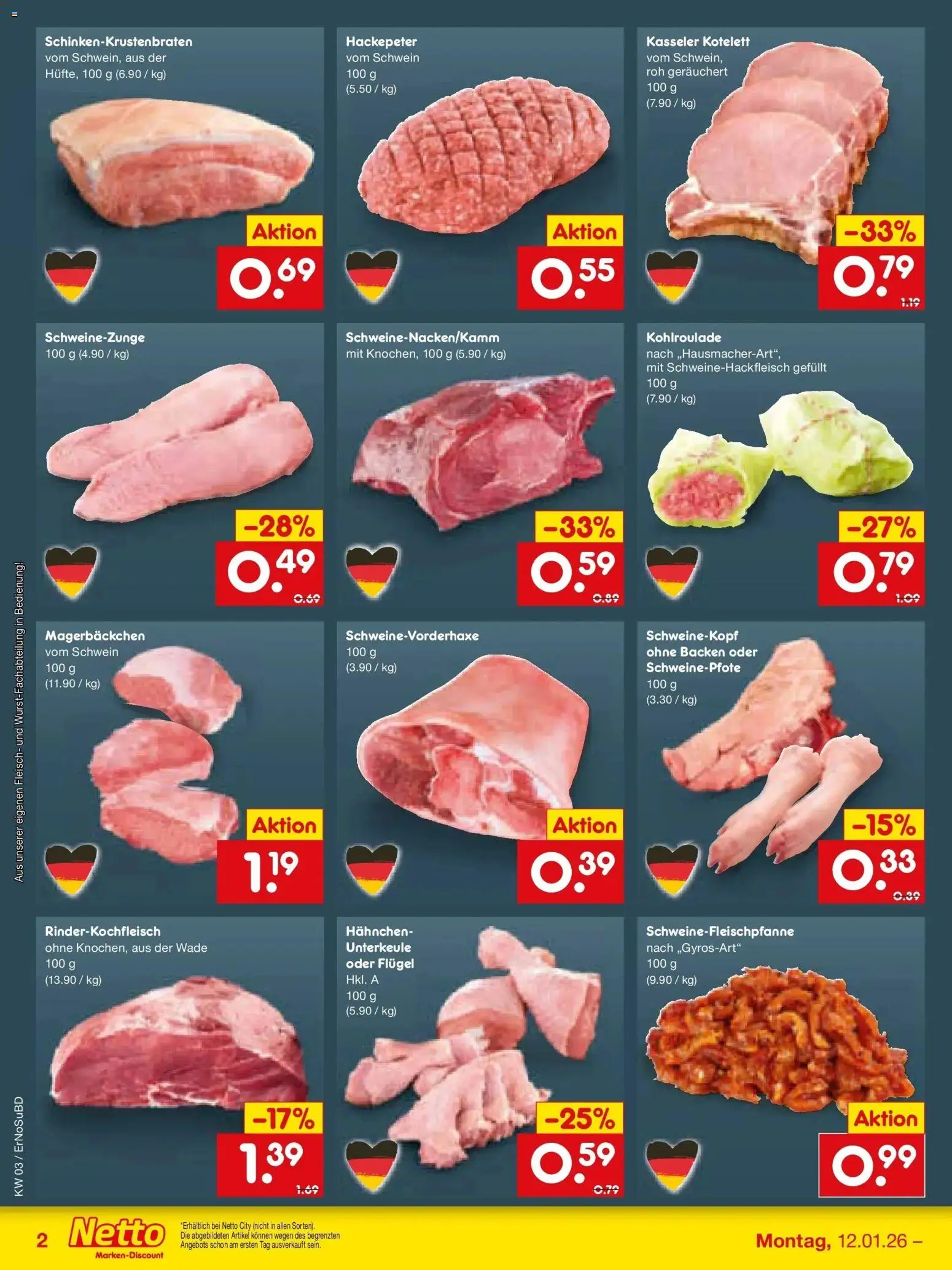 Netto Marken-Discount prospekt Nordhausen	 – gültig ab 12.01.2026 | Seite: 12 | Produkte: Hahnchen, Fleisch
