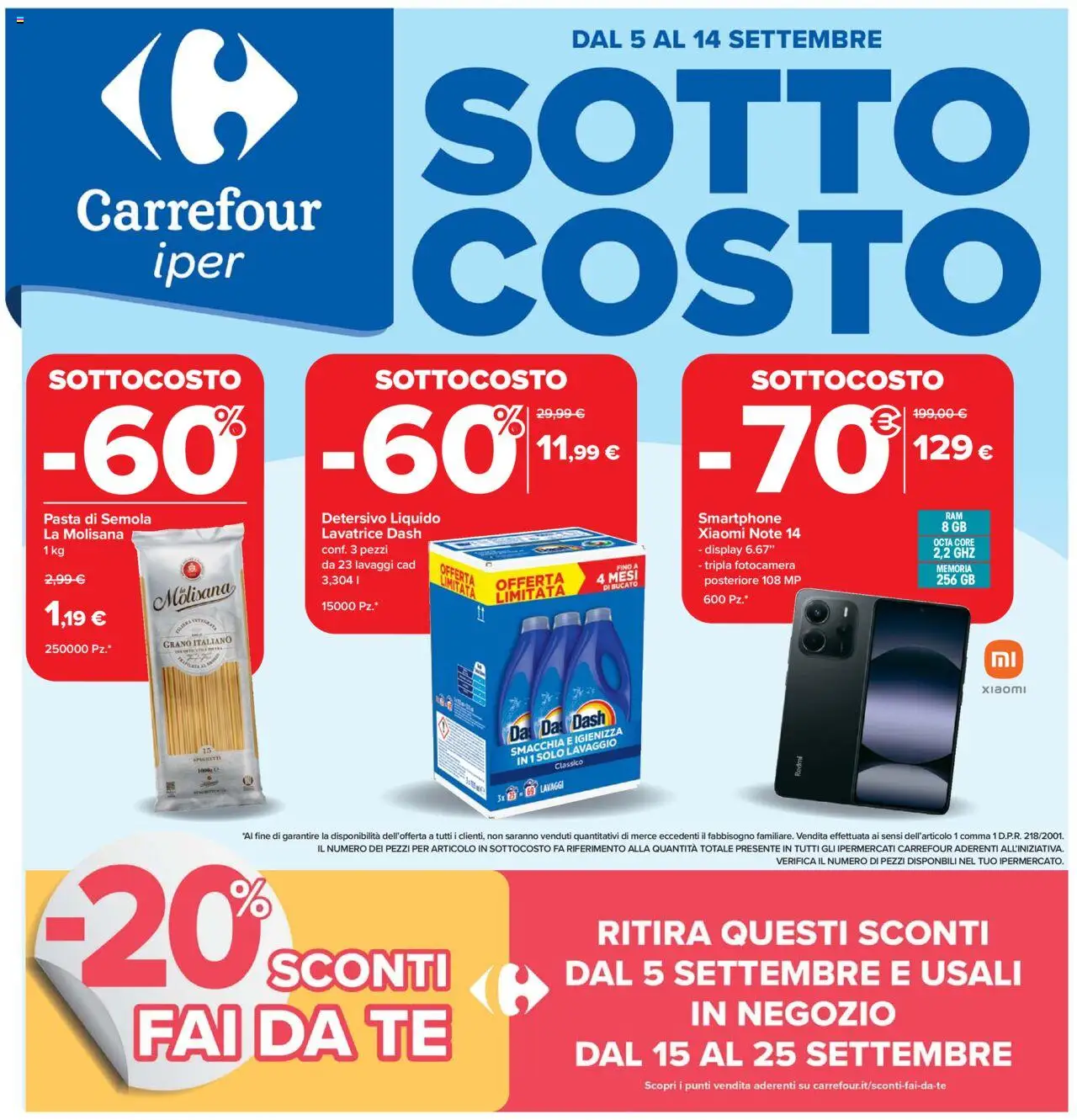 Volantino Carrefour del 05.09.2025 | Pagina: 1 | Prodotti: Xiaomi, Tè, Pasta, Lavatrice