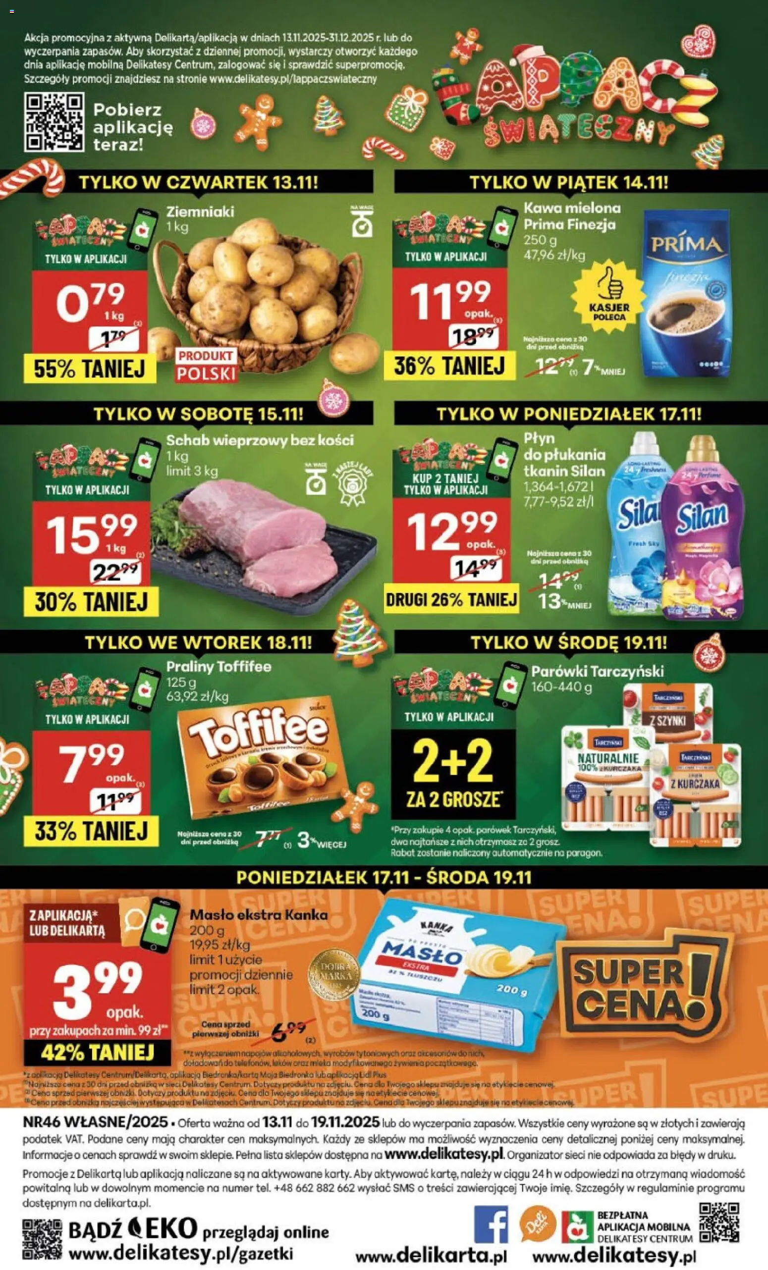 Delikatesy Centrum Gazetka - Sklepy Własne od 13.11.2025 | Strona: 40 | Produkty: Schab wieprzowy, Schab wieprzowy bez kości, Toffifee, Kawa