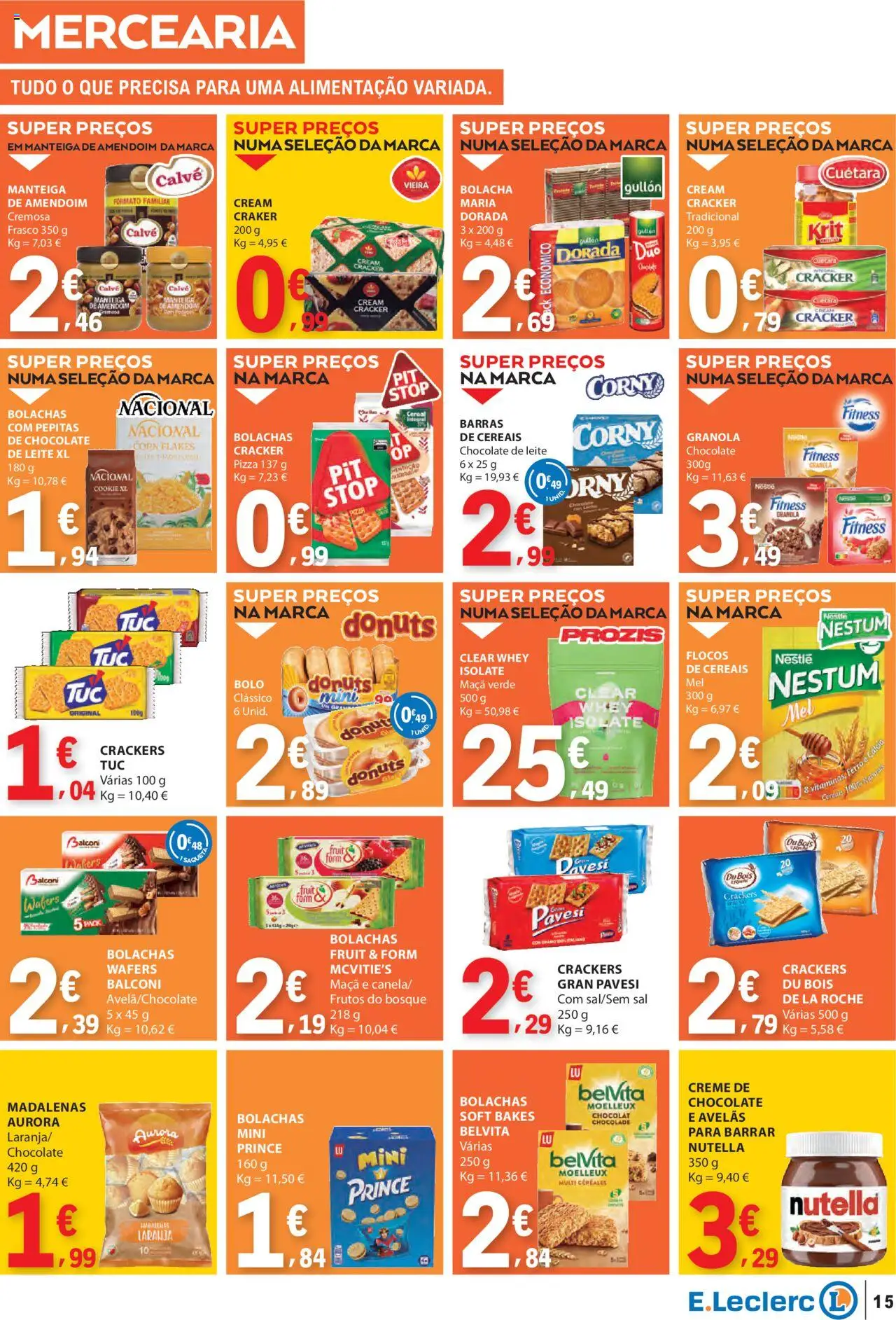 E.Leclerc folheto │ válido de 07.08.2025 | Página: 15 | Produtos: Bolachas, Bolo, Leite, Pizza