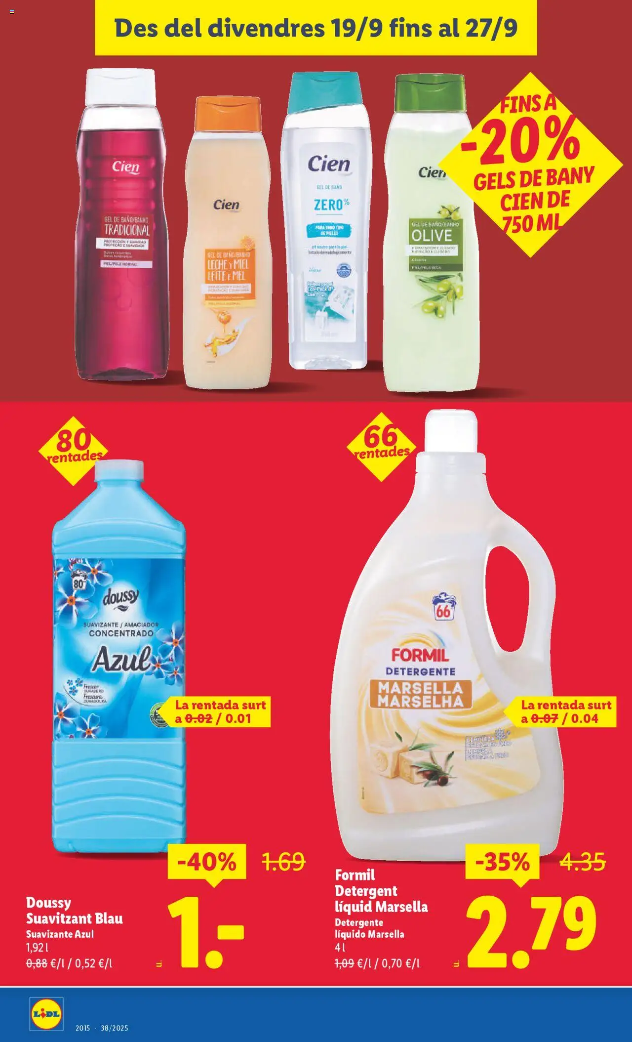 Lidl - La Guixa │ válido desde el 19.09.2025 | Página: 12 | Productos: Detergente, Leche, Suavizante, Baño