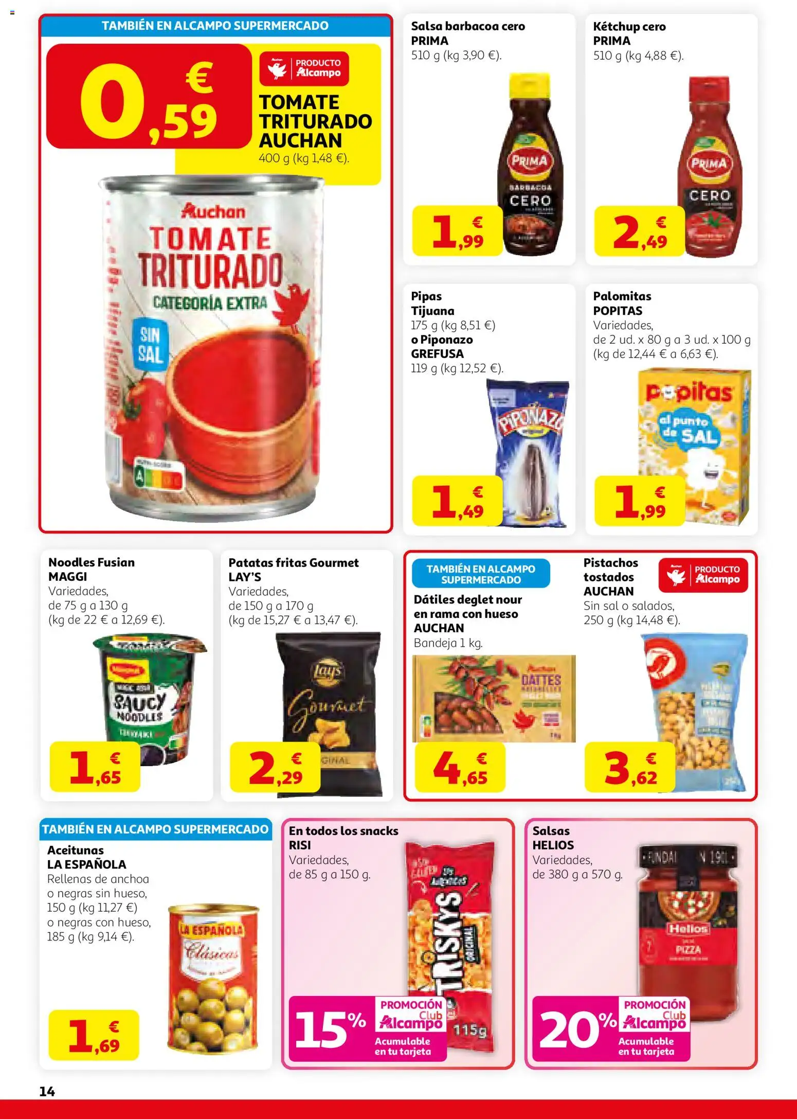 Alcampo HGU Nacional │ válido desde el 12.03.2026 | Página: 14 | Productos: Pizza, Barbacoa, Bandeja, Tomate triturado