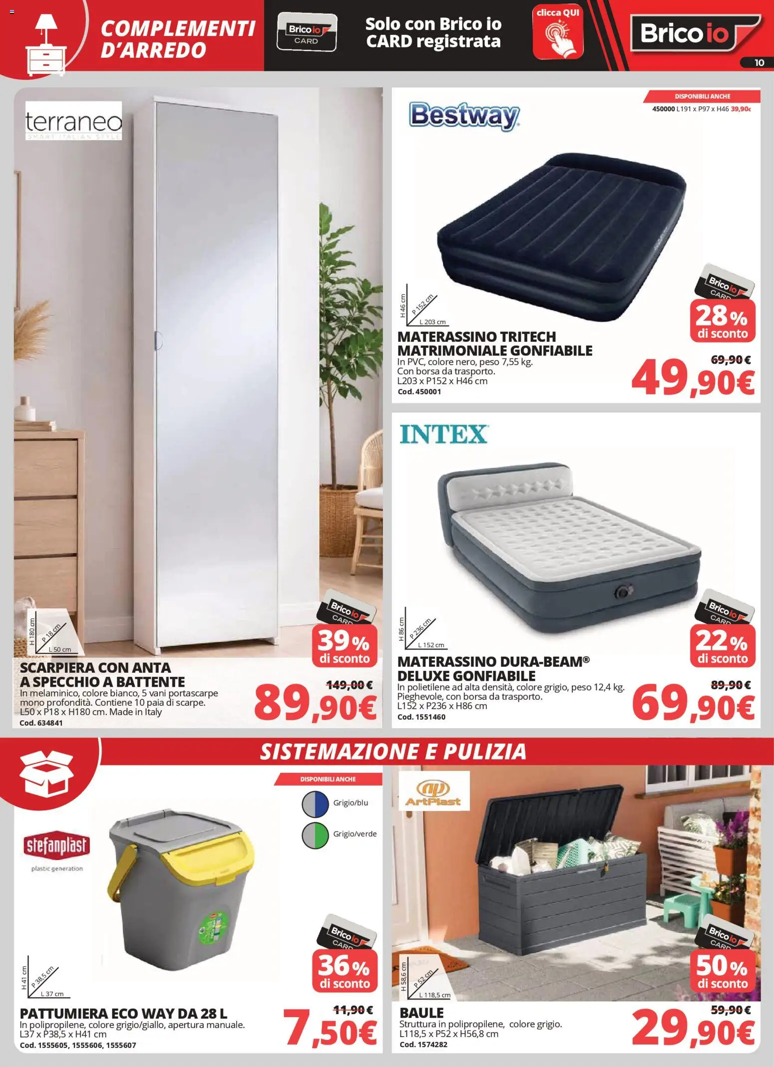Volantino Brico io del 02.04.2026 | Pagina: 10 | Prodotti: Baule, Pattumiera, Scarpiera, Specchio
