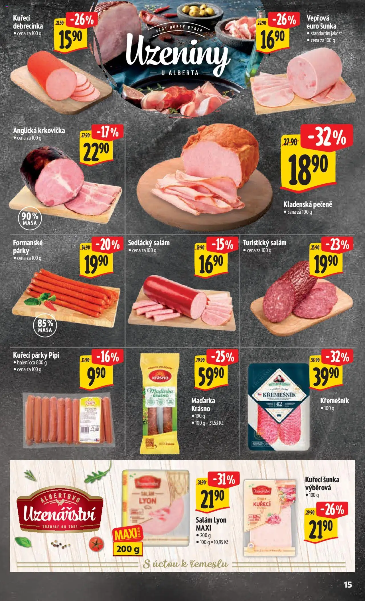 Albert leták - Hypermarket od 24.09.2025 | Strana: 23 | Produkty: Salám, Párky, Kuřecí šunka, Uzeniny
