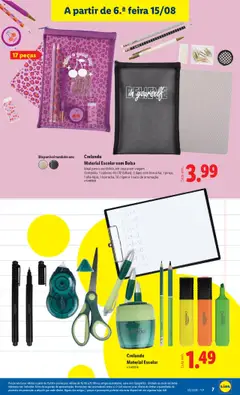 Material Escolar com Bolsa, Ideal para o escritório, em casa e em viagem. Conteúdo: 1 caderno A5 (32 folhas), 2 lápis com borracha, 1 pinça, 1 afia-lápis, 1 borracha, 10 clipes e 1 saco de arrumação │ válido de 15.08.2025 | Página: 7